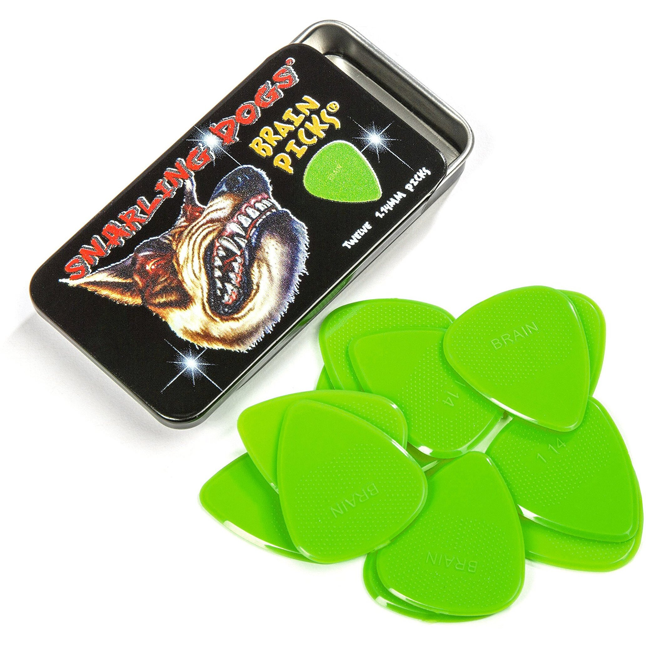 D'Andrea Snarling Dog Brain Nylon Guitar Picks 12 Pack With Tin Box (Green  0.53Mm)