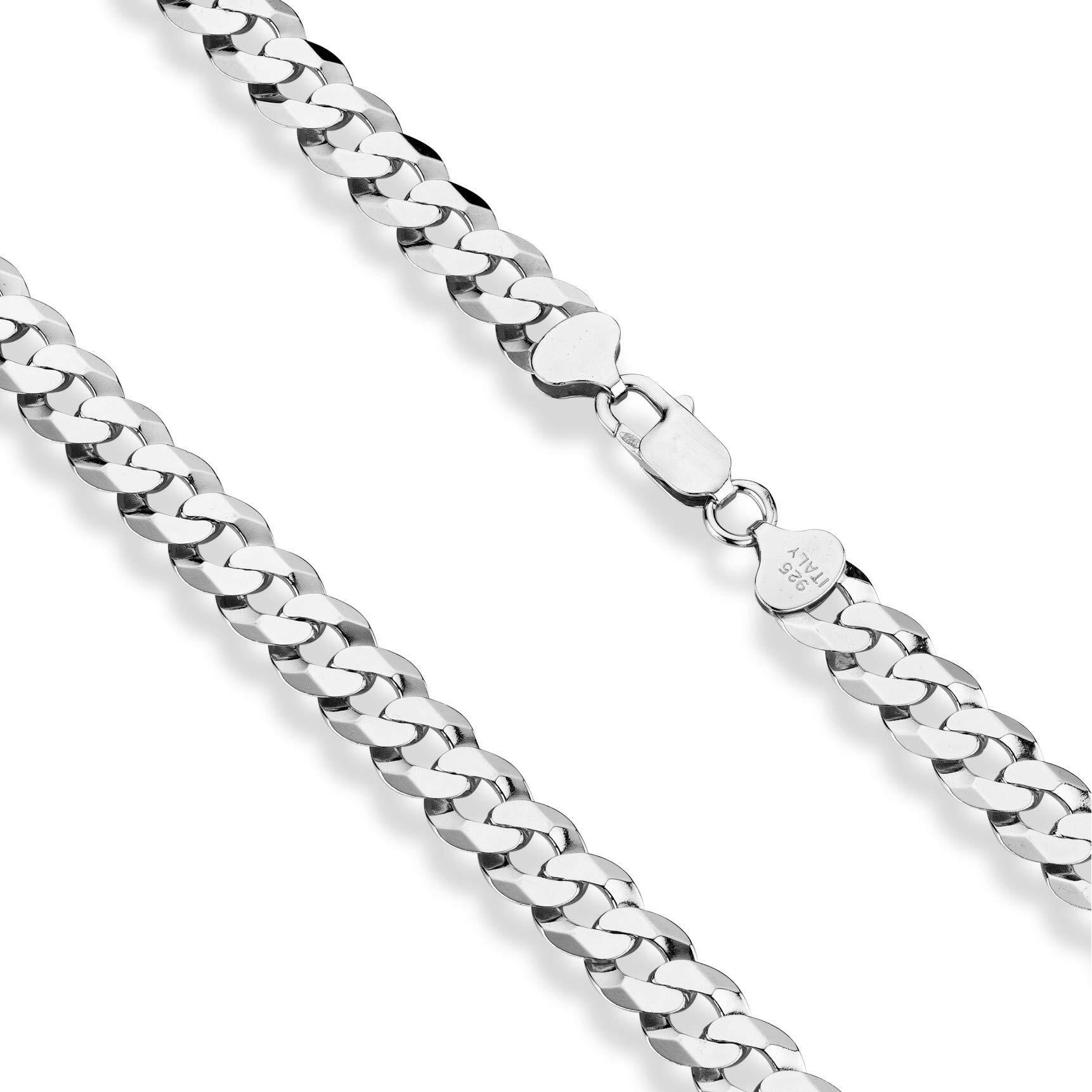 Miabella Solid 925 Sterling Silver Italian 9Mm Solid Diamond-Cut Cuban Link Curb Chain Necklace For Men  Made In Italy (Length 20 Inches (X-Short))