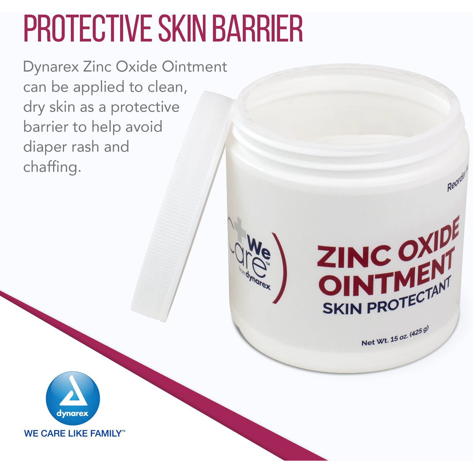 Dynarex Zinc Oxide Ointment  Soothes  Prevents  And Relieves Diaper Rash  Chaffed Skin  And Irritation  White  1 Count - 15 Oz. Jar Of Ointment