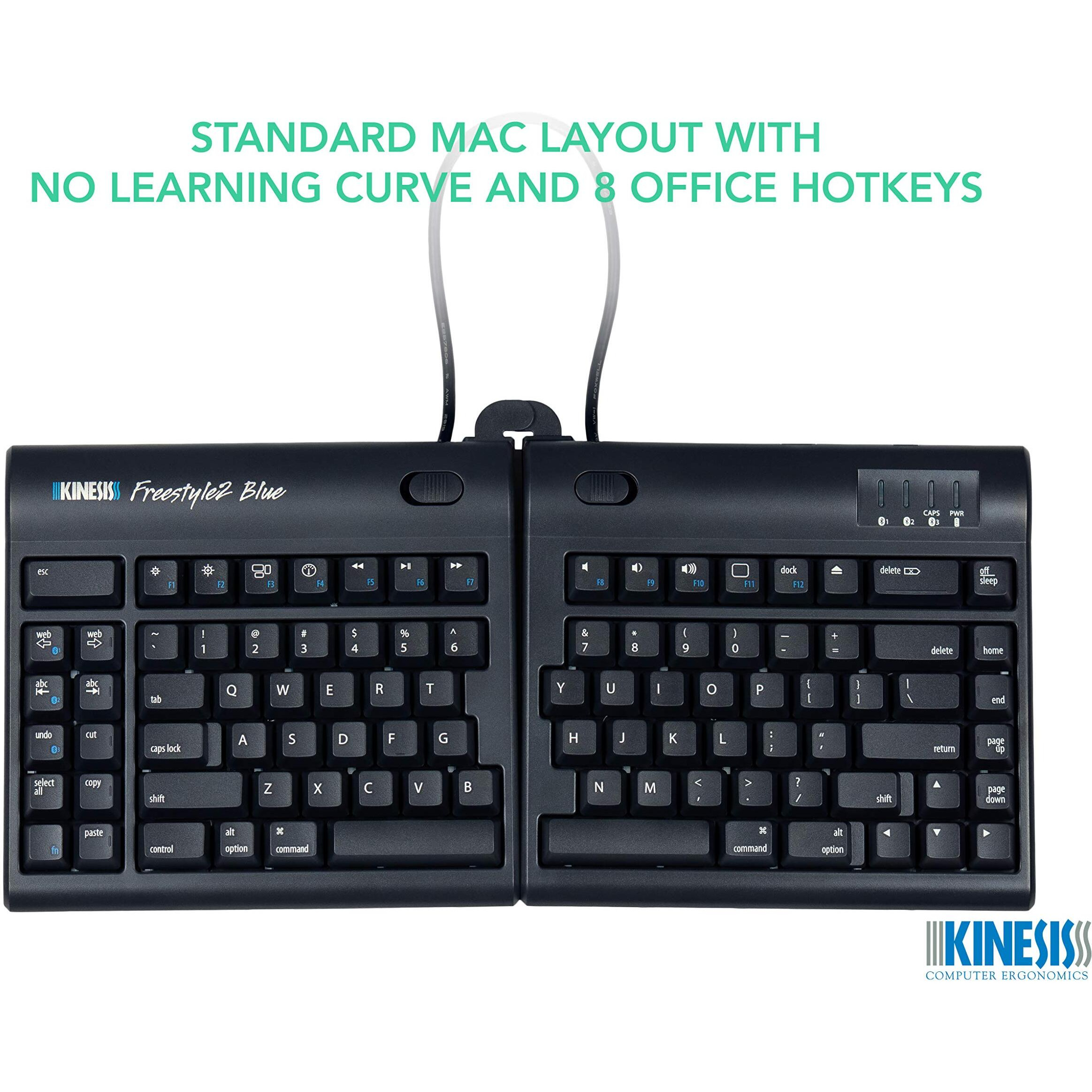 Kinesis Freestyle2 Blue Wireless Ergonomic Keyboard For Mac (9"" Standard Separation)  Dark Gray