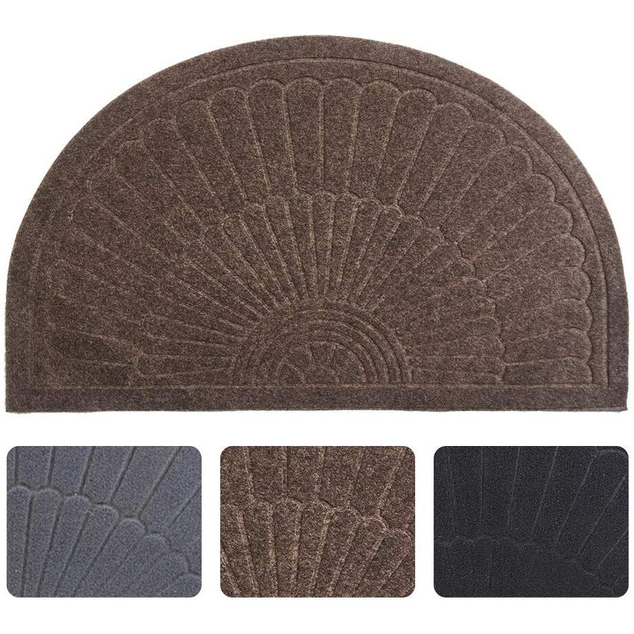 Rubber Doormat Indoor Outdoor Half Round Front Door Mat  Low Profile Welcome Mat With Non Slip Backing Absorbent Shoe Scraper Floor Mat Entry Rug  18"" X 30""