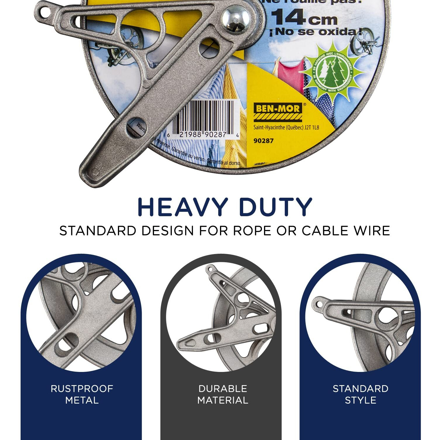 Ben-Mor Strata Outdoor Clothesline Pulley - 5.5'' Heavy Duty Metal  Rustproof Silver Pulley For Clothes Line Outdoors  Outdoor Laundry Line Pulley For Clothes  Coats  Blankets  & More