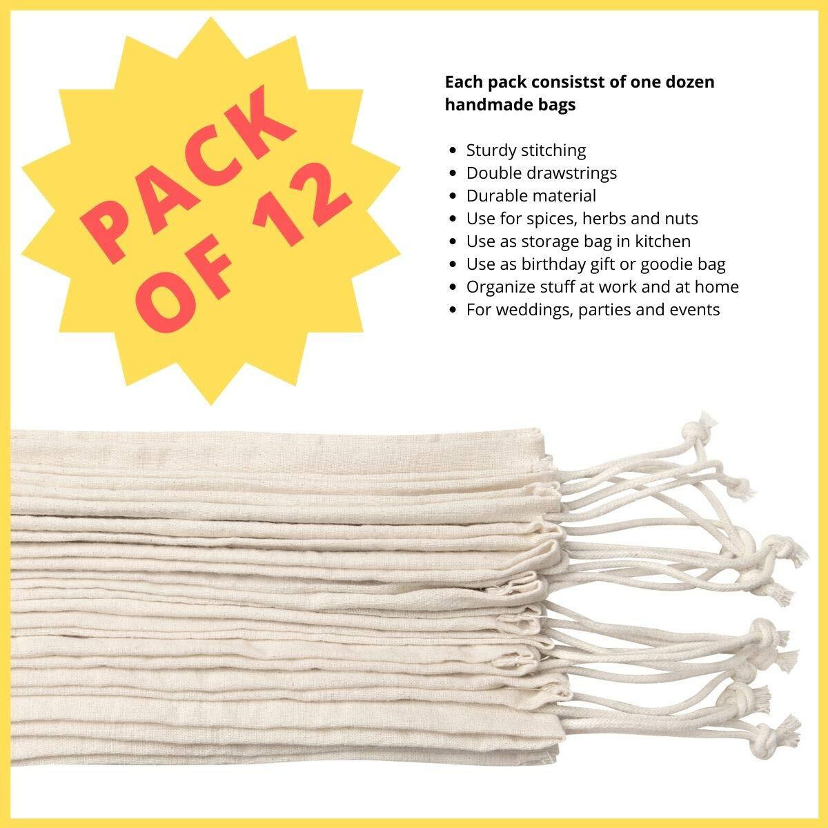 Dr 100 Percent Cotton Muslin Drawstring Bags 12-Pack For Storage Pantry Gifts (6 X 8 Inch  Beige)