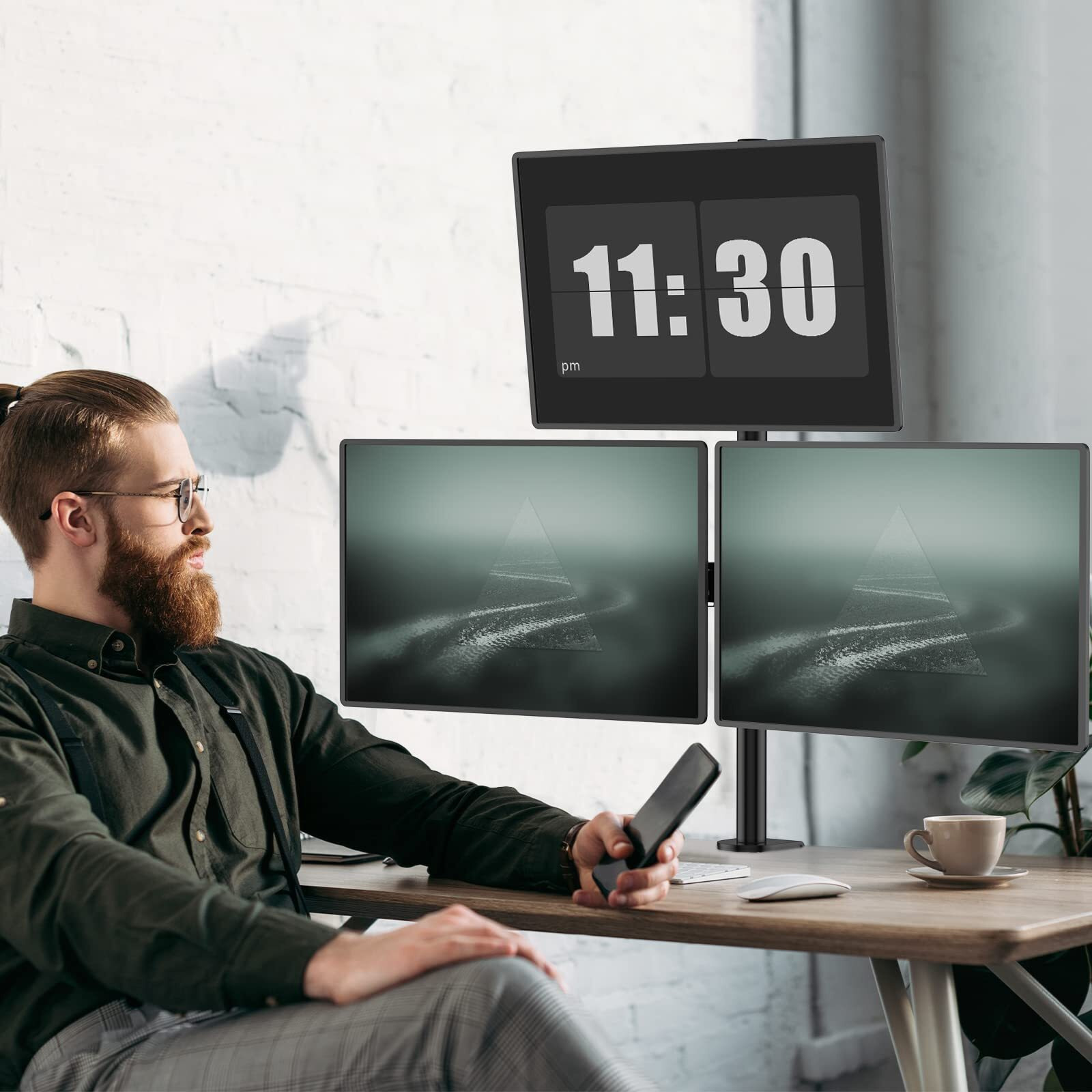 Wali Triple Monitor Desk Mount  Fully Adjustable Three Monitor Stand Fits 3 Screens Up To 27 Inch  22 Lbs  Weight Capacity Per Arm (M003)  Black