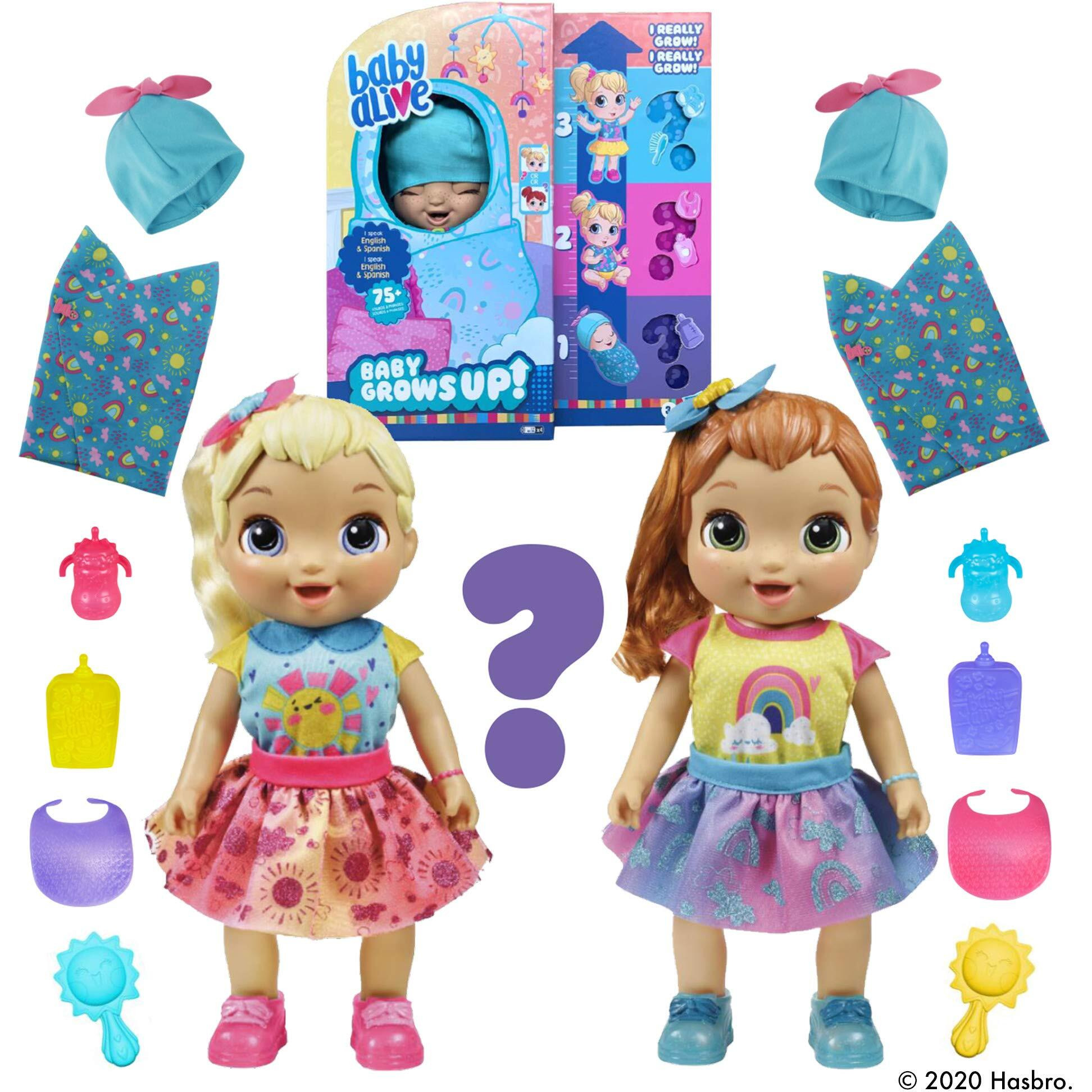 Baby Alive Baby Grows Up (Happy) - Happy Hope Or Merry Meadow  Growing And Talking Baby Doll  Toy With 1 Surprise Doll And 8 Accessories  Blue