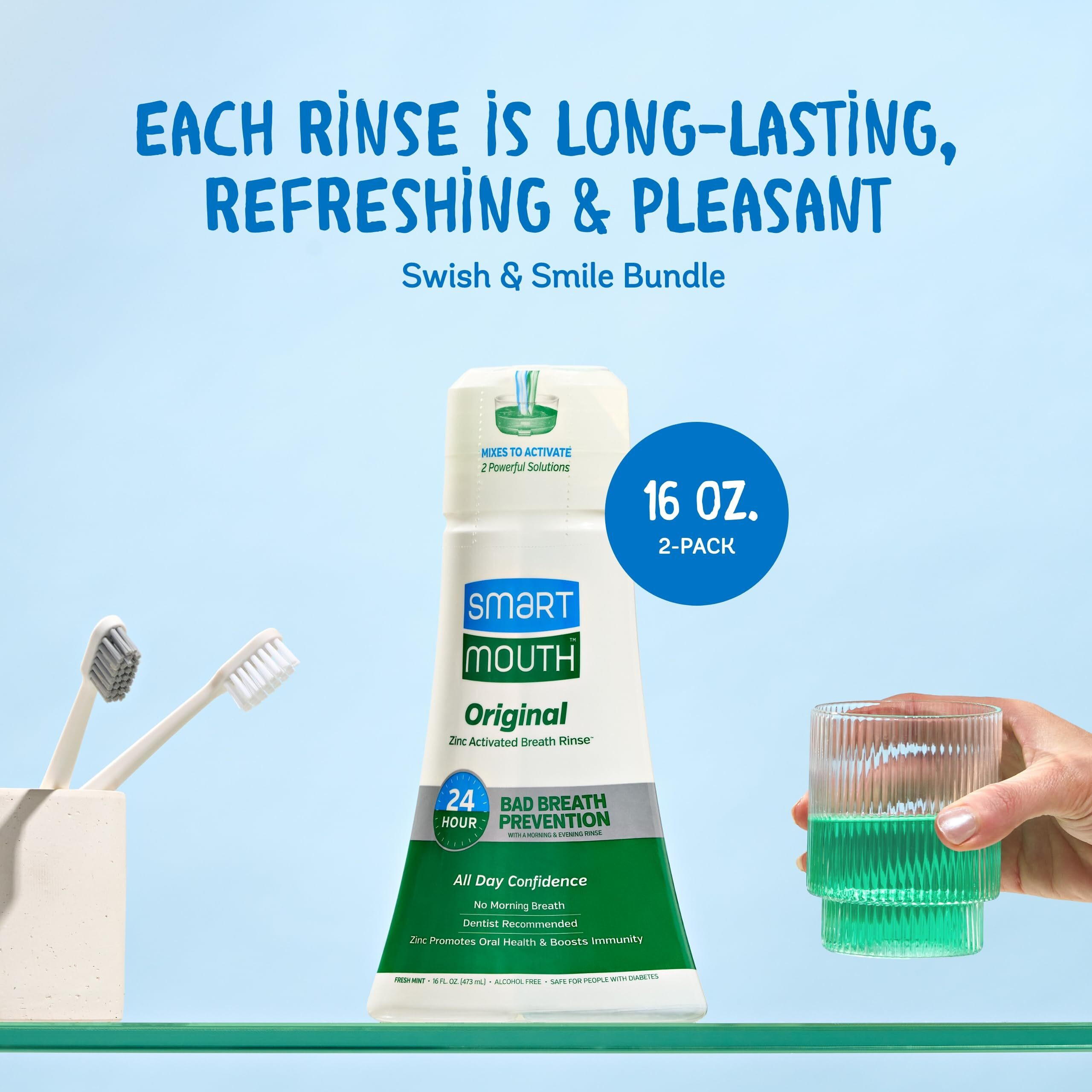 Smartmouth Original Activated Mouthwash - Adult Mouthwash For Fresh Breath - Oral Rinse For 24-Hour Bad Breath Relief With Twice Daily Use - Fresh Mint Flavor  16 Fl Oz (2 Pack)