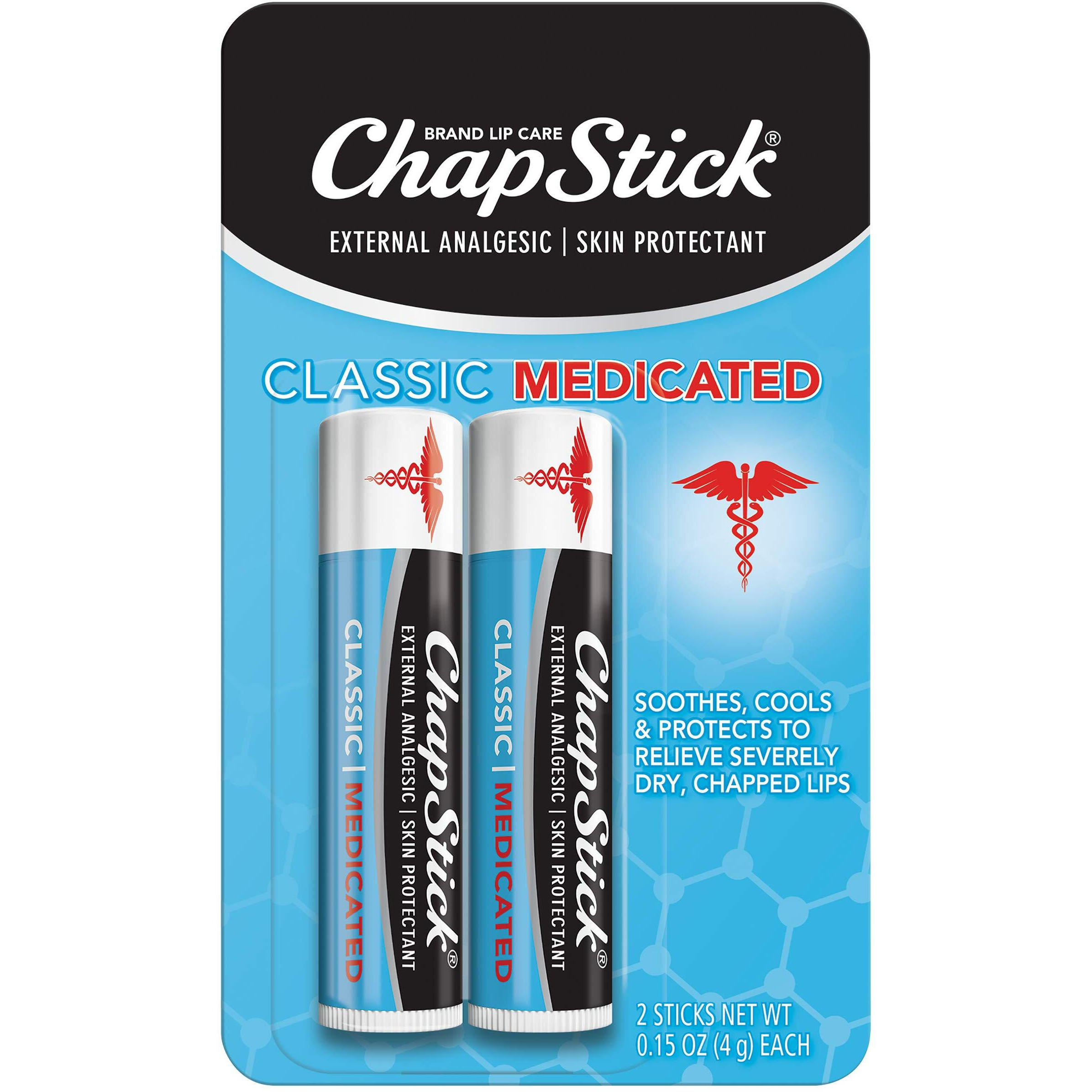 Chapstick Classic Medicated Lip Balm Tubes  Chapped Lips Treatment And Skin Protectant - 0.15 Oz (Pack Of 2)