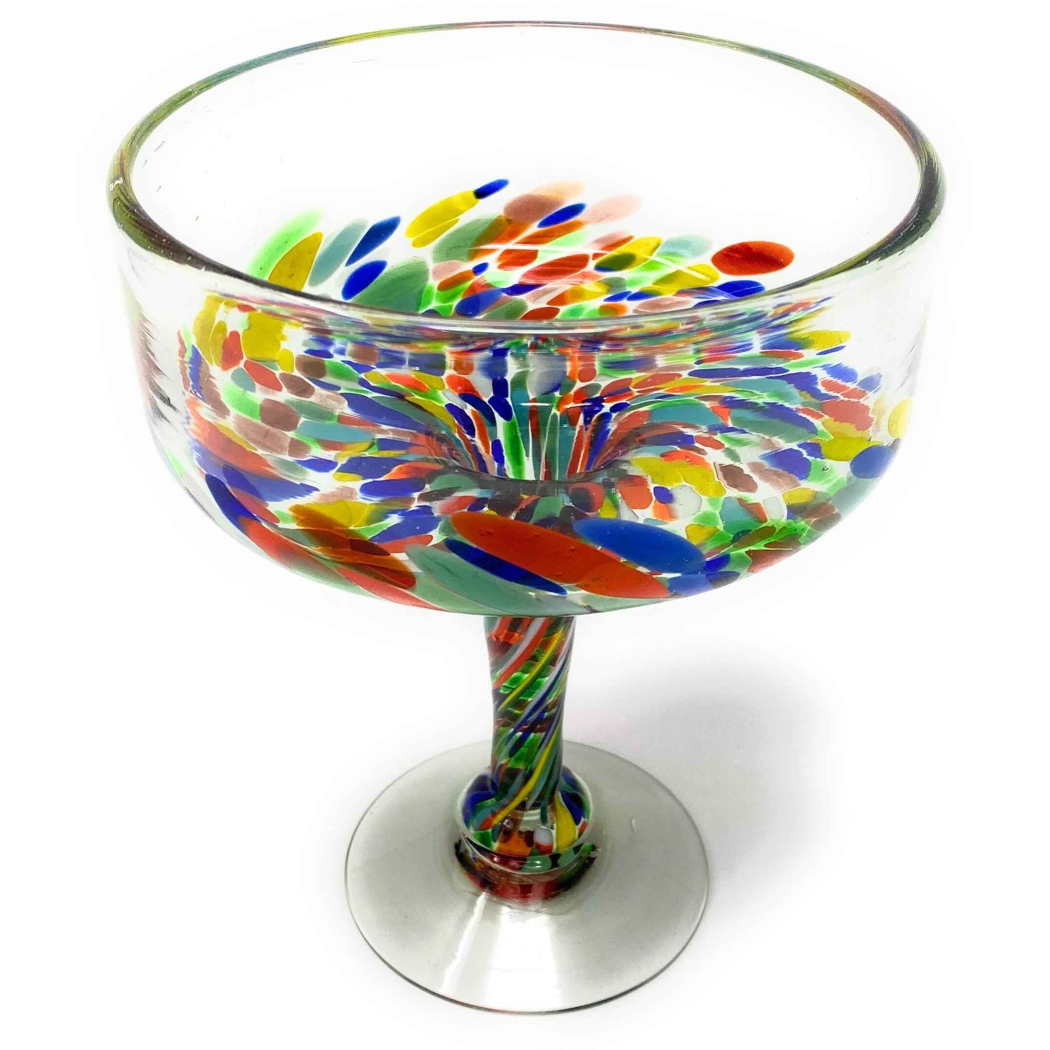 Mexican Hand Blown Glass - Set Of 4 Hand Blown Margarita Glasses Confetti Carmen (16 Oz)