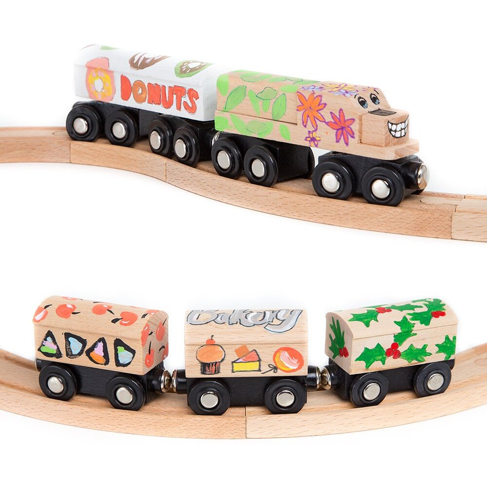 Orbrium 8 Unpainted Train Cars With 12 Colors Paint And Paint Brushes Set For Wooden Railway Compatible With Thomas  Chuggington  Brio  For Birthday Party Train Theme