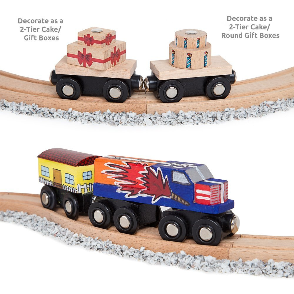Orbrium 8 Unpainted Train Cars With 12 Colors Paint And Paint Brushes Set For Wooden Railway Compatible With Thomas  Chuggington  Brio  For Birthday Party Train Theme