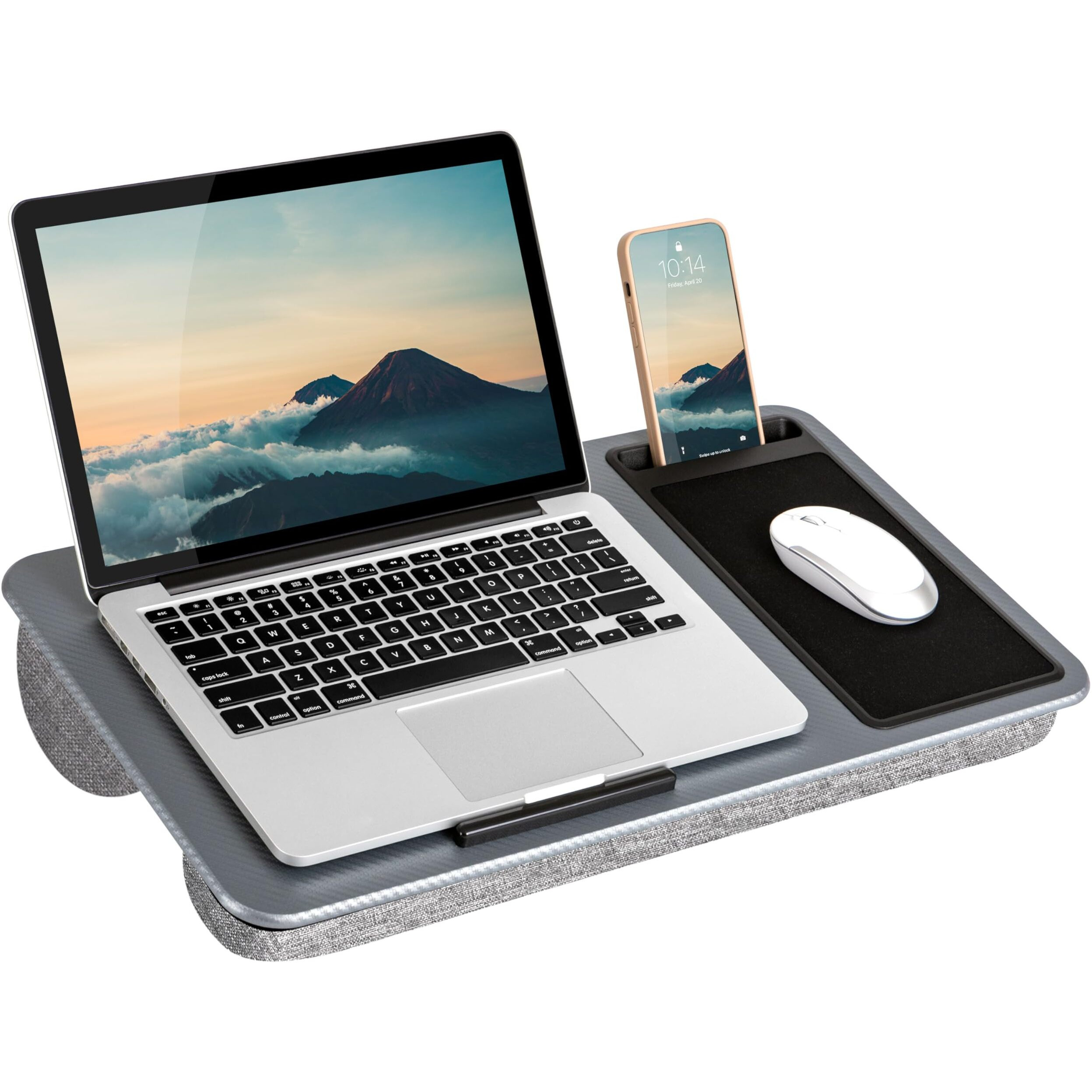 Lapgear Home Office Lap Desk With Device Ledge  Mouse Pad  And Phone Holder - Silver Carbon - Fits Up To 15.6 Inch Laptops - Style No. 91585