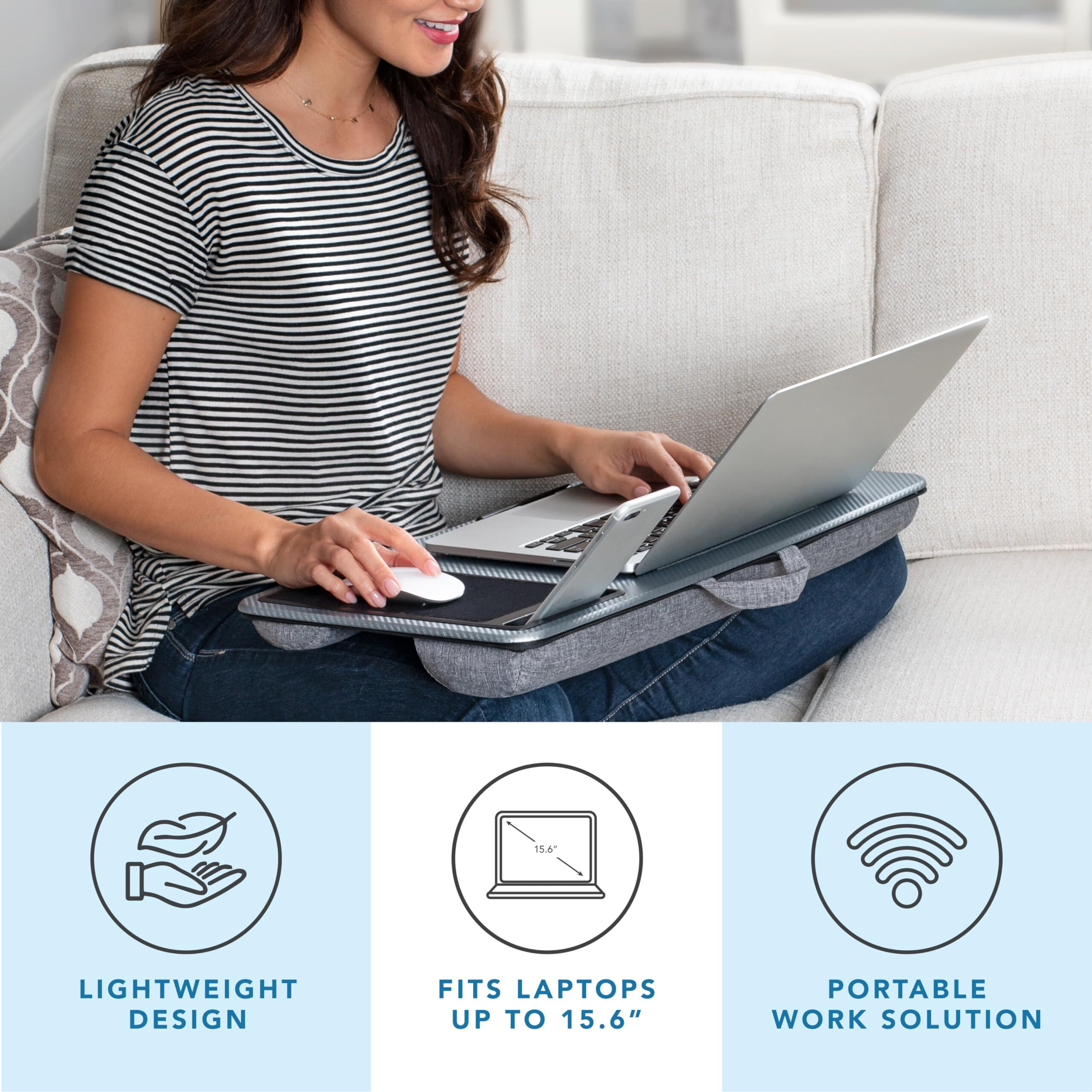 Lapgear Home Office Lap Desk With Device Ledge  Mouse Pad  And Phone Holder - Silver Carbon - Fits Up To 15.6 Inch Laptops - Style No. 91585