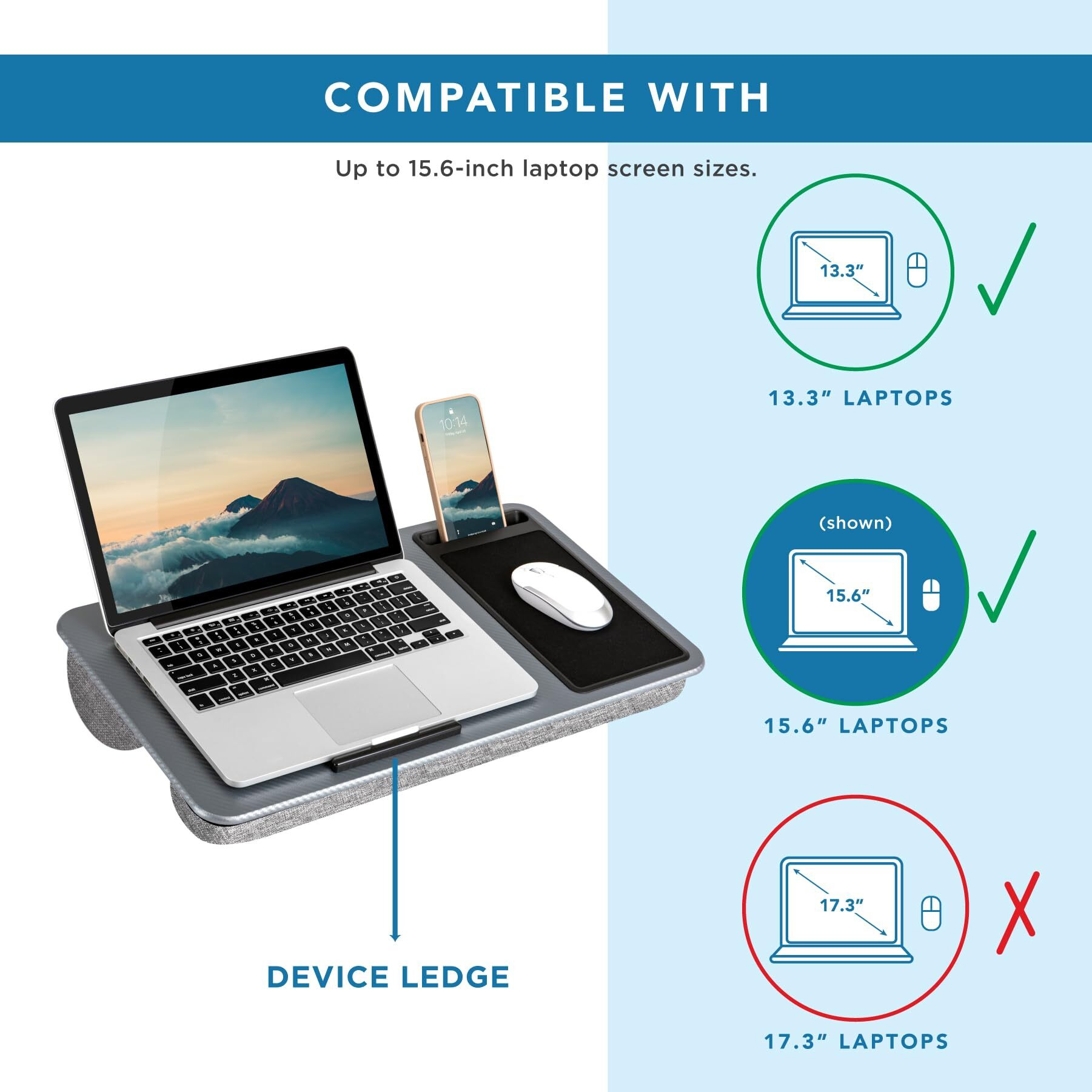 Lapgear Home Office Lap Desk With Device Ledge  Mouse Pad  And Phone Holder - Silver Carbon - Fits Up To 15.6 Inch Laptops - Style No. 91585