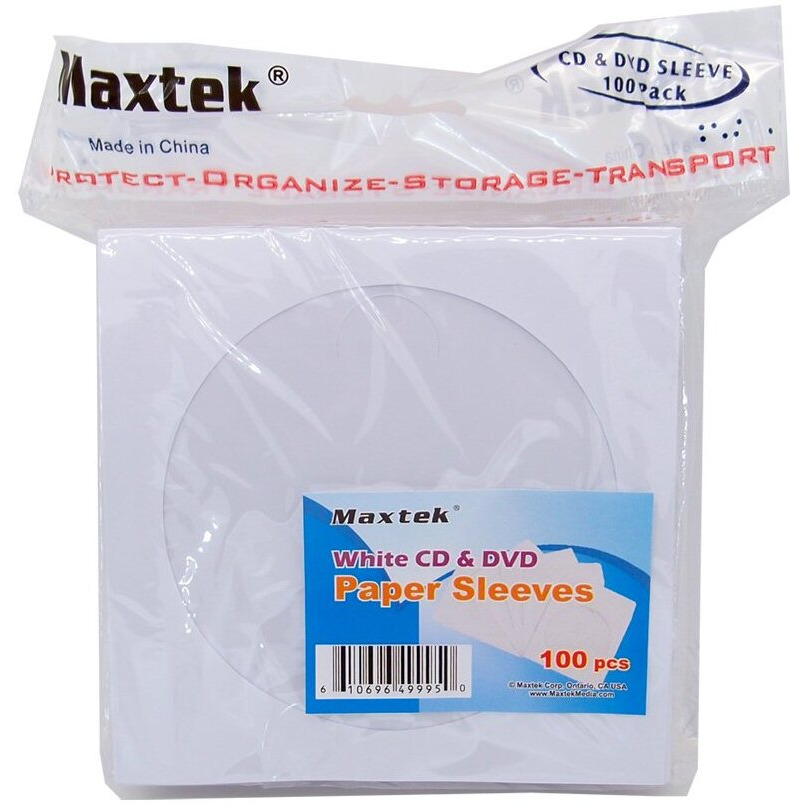 100 Pack Maxtek Premium Thick White Paper Cd Dvd Sleeves Envelope With Window Cut Out And Flap  100G