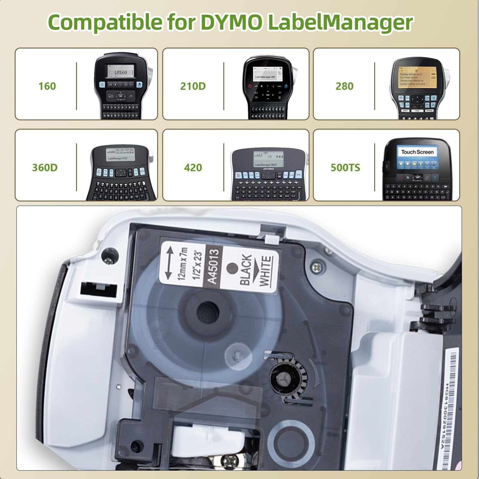 Label Kingdom A45013 Refills Compatible With Dymo D1 45013 S0720530S Label Tape 1/2 Inch X 23 Feet Black On White Label Maker Tape For Labelmanager 160 210D 420P Pnp 360D 210D  3 Pack