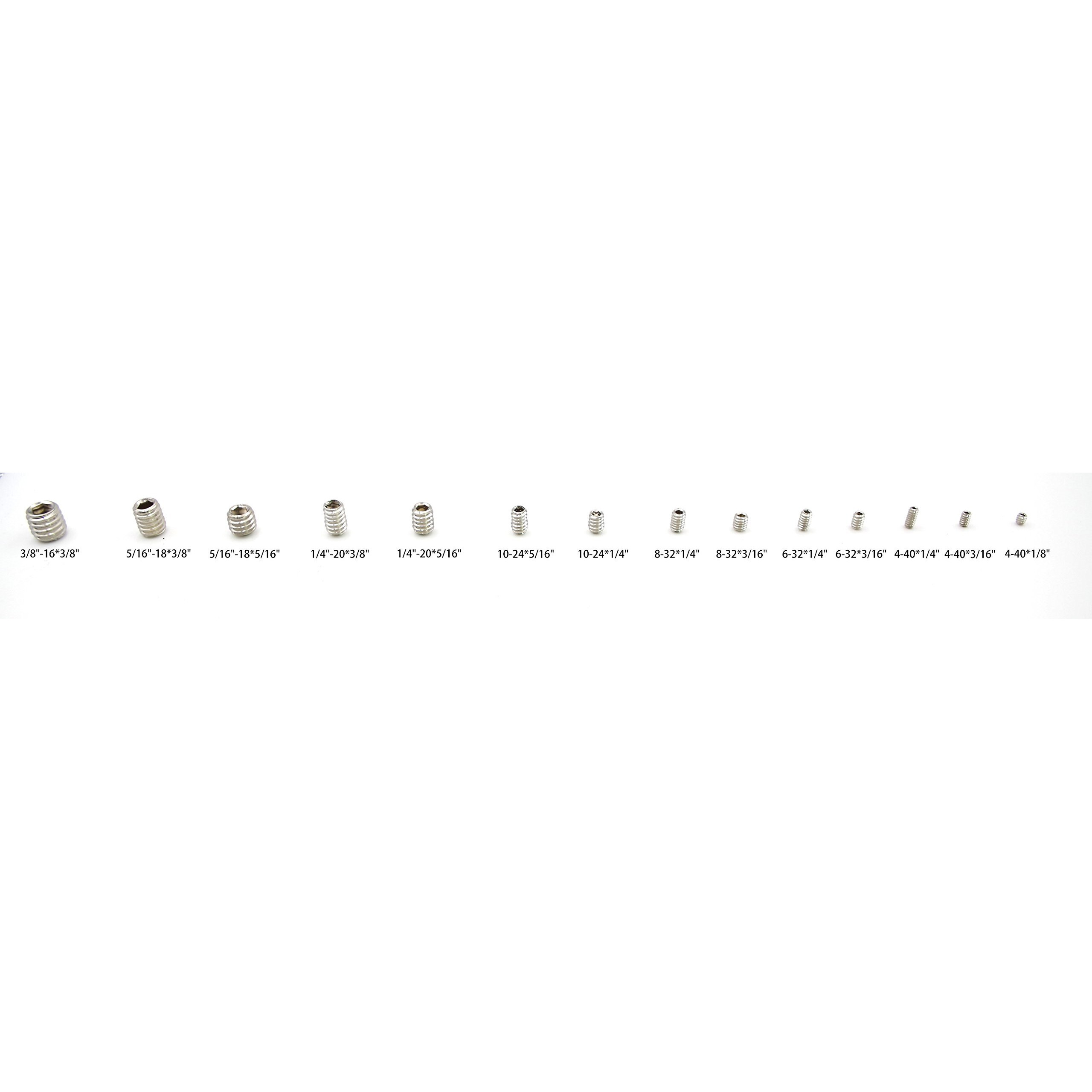 Hvazi 4-40 To 3/8""-16 Stainless Steel Internal Hex Drive Cup-Point Set Screws Assortment Kit