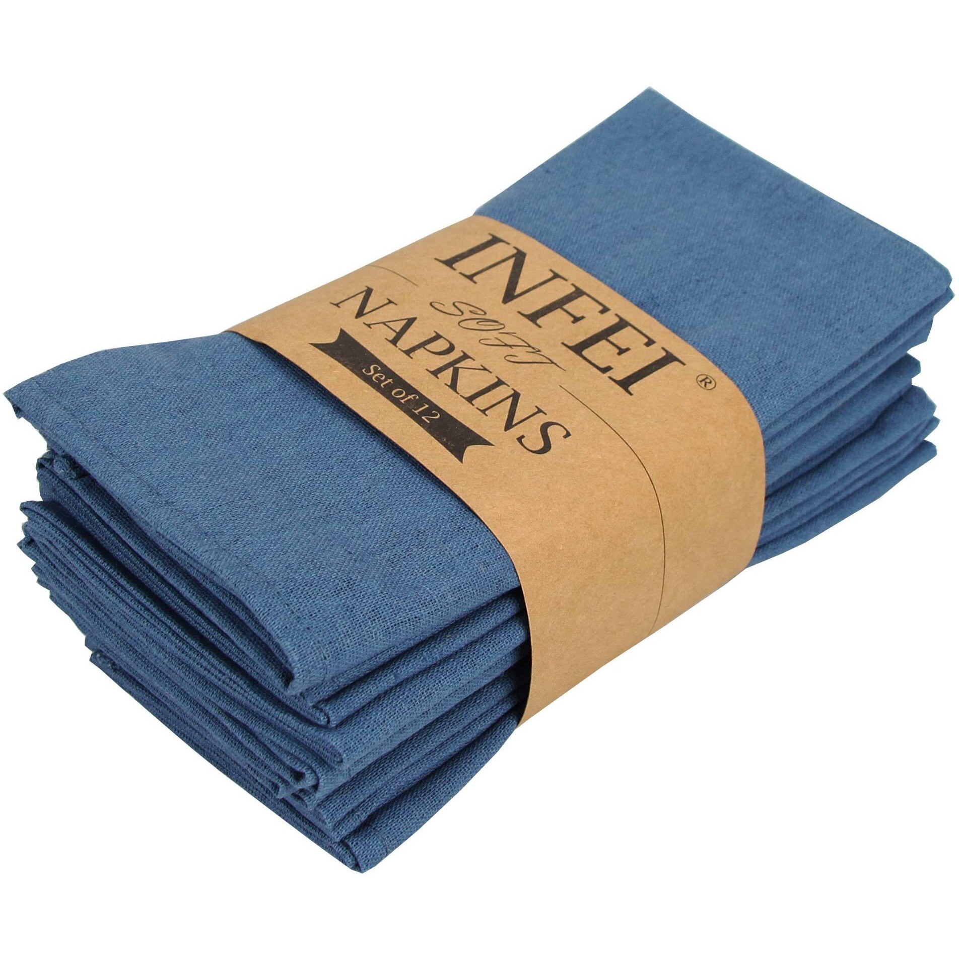 Infei Solid Color Cotton Linen Blended Thin Dinner Cloth Napkins - Set Of 12 (40 X 40 Cm) - For Events & Home Use (Aegean)