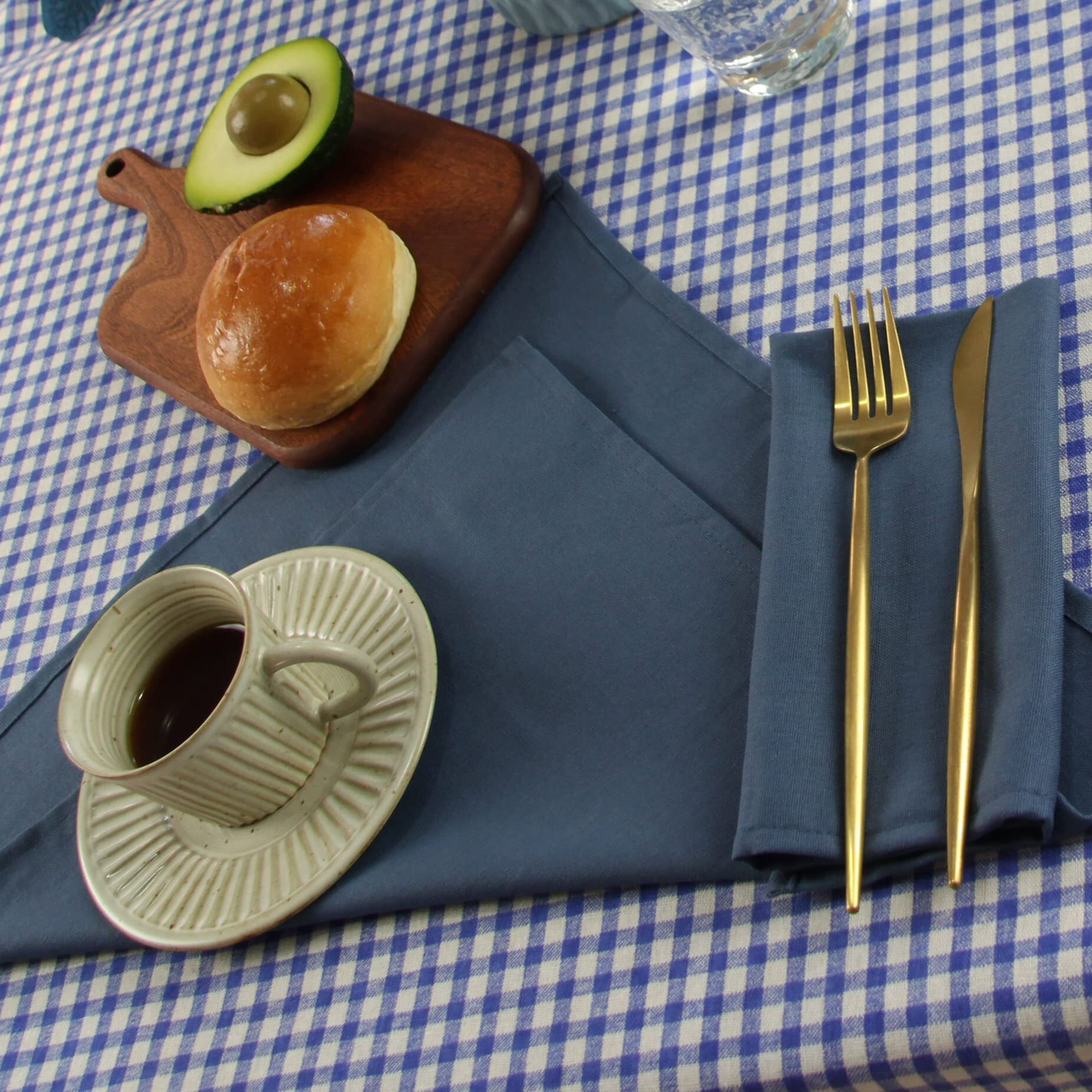 Infei Solid Color Cotton Linen Blended Thin Dinner Cloth Napkins - Set Of 12 (40 X 40 Cm) - For Events & Home Use (Aegean)