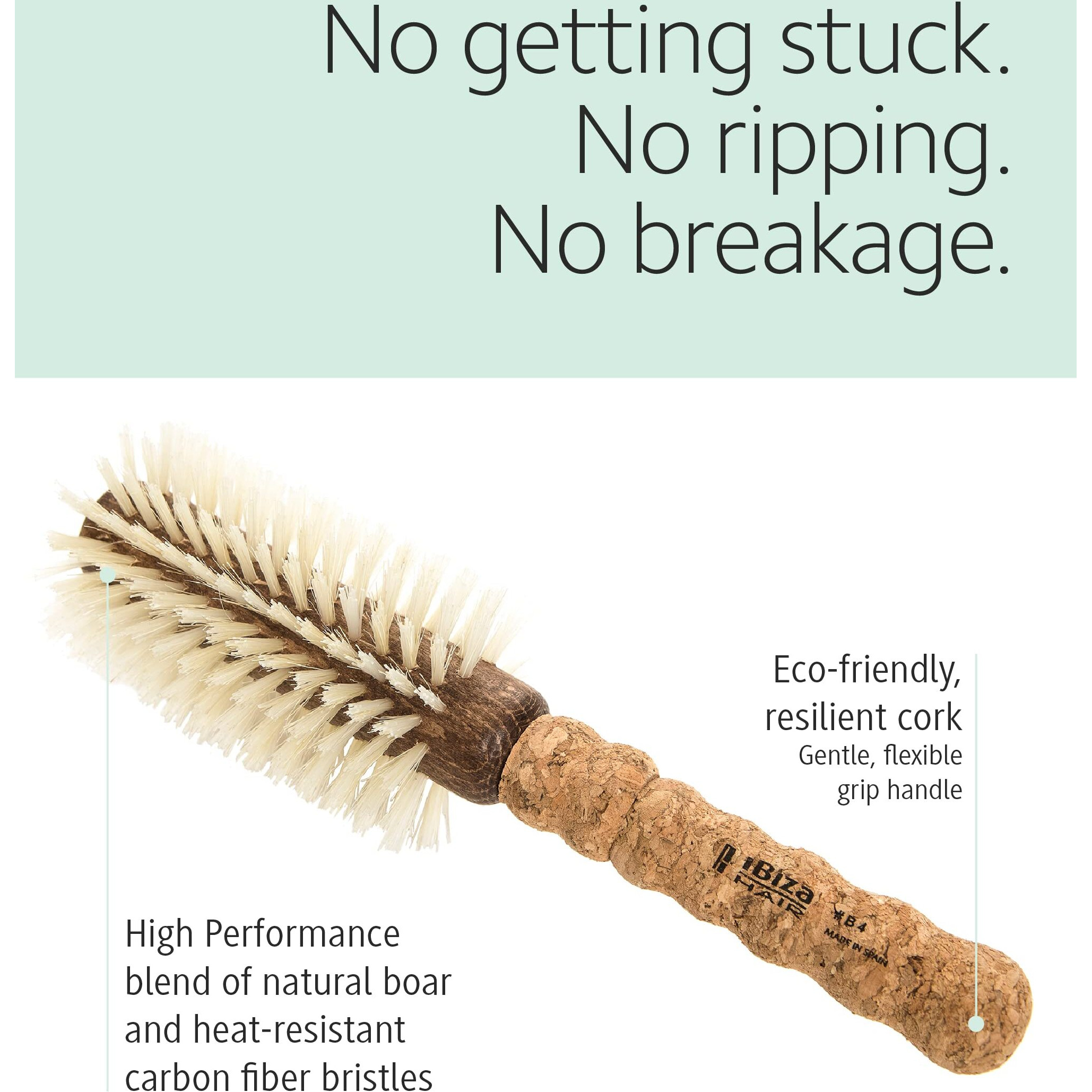 Ibiza Hair Professional Round Boar Hair Brush (B4  65Mm)  Blonde Bristles With A Cork Handle  For Color Treated & Fine Hair  Crown Of The Head Volume  Add Texture & Shine For Medium To Long Hair