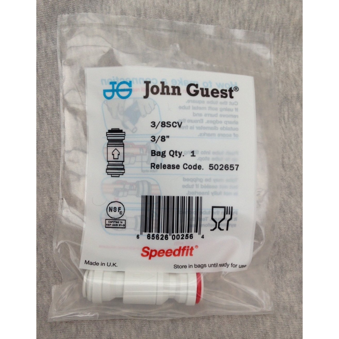 John Guest 3/8"" One Way Check Valve Ro Reverse Osmosis Water Filter Nsf Certified