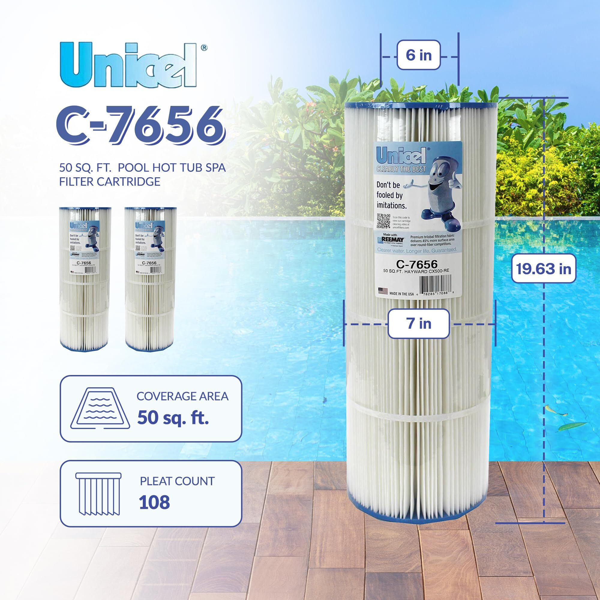 Unicel C-7656 50 Square Foot Media Replacement Pool Hot Tub Spa Filter Cartridge With 108 Pleats