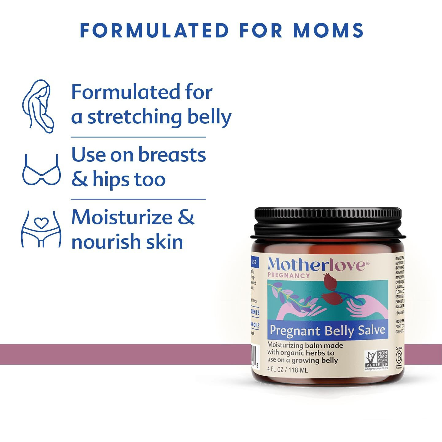 Motherlove Pregnant Belly Salve (4 Oz) Moisturizing Balm To Use On Growing Belly-Non-Gmo & Organic Herbs