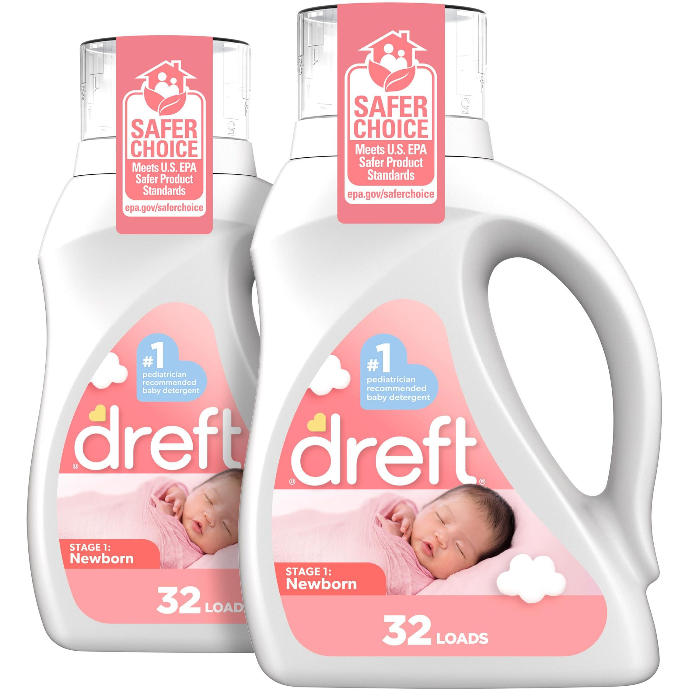 Dreft Newborn Baby Liquid Laundry Detergent  Gentle On Sensitive Skin  He Compatible  2 Pack  32 Loads Each