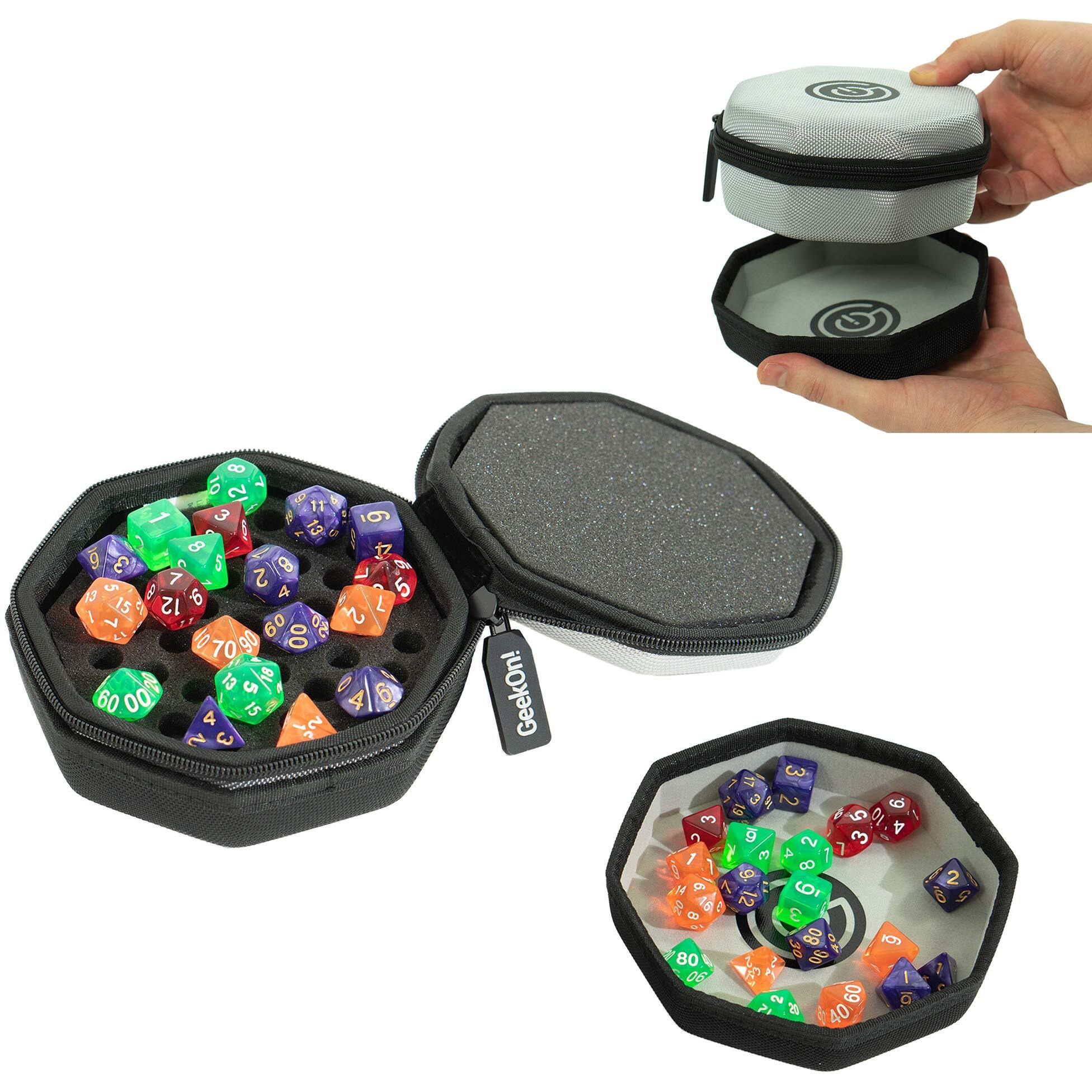 Geekon Protective Padded Dice Case & Integrated Felt Dice Tray For Board Games  Tabletop Games And Rpgs - Holds & Protects Over 75 Dice Perfect For Game Night (Gray)