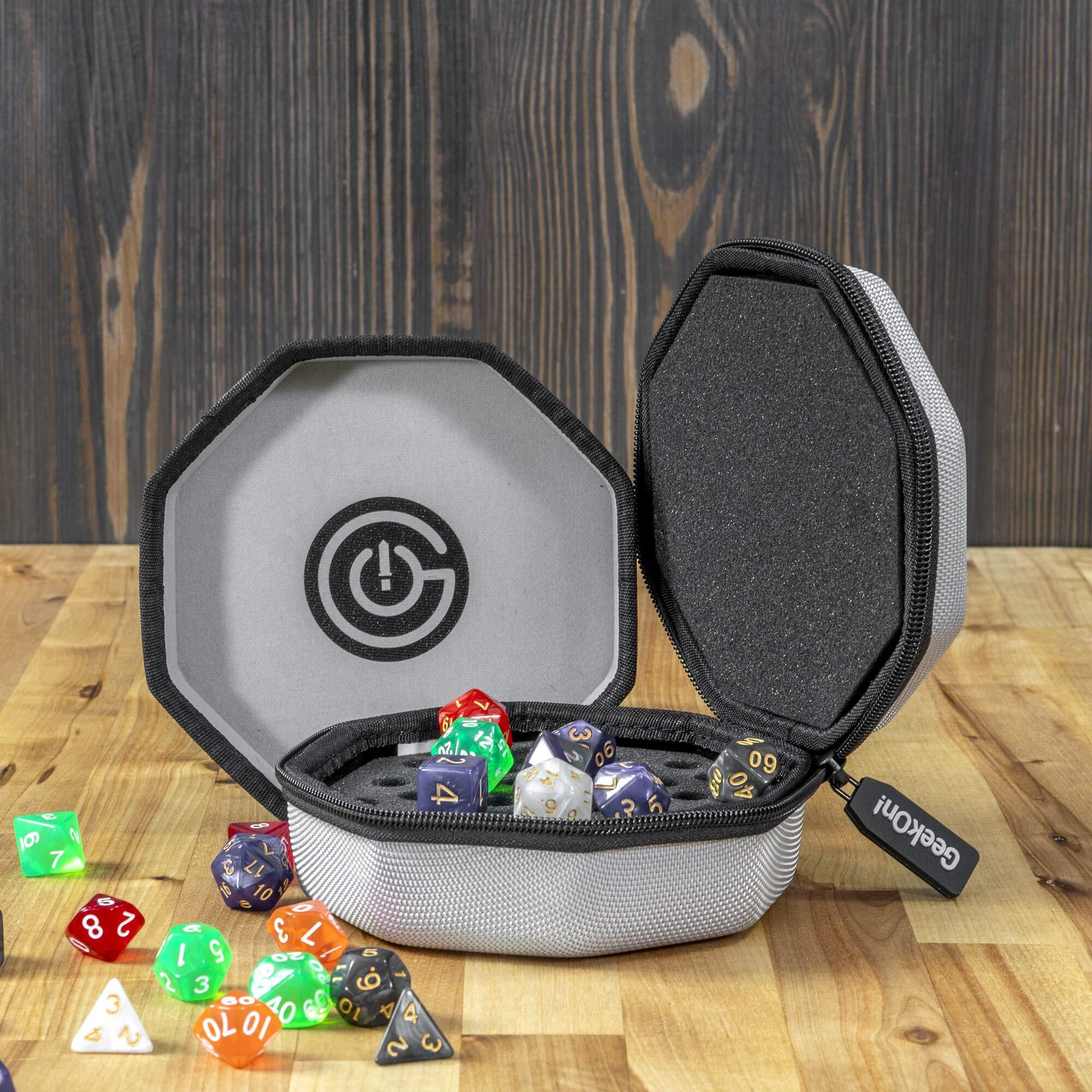 Geekon Protective Padded Dice Case & Integrated Felt Dice Tray For Board Games  Tabletop Games And Rpgs - Holds & Protects Over 75 Dice Perfect For Game Night (Gray)
