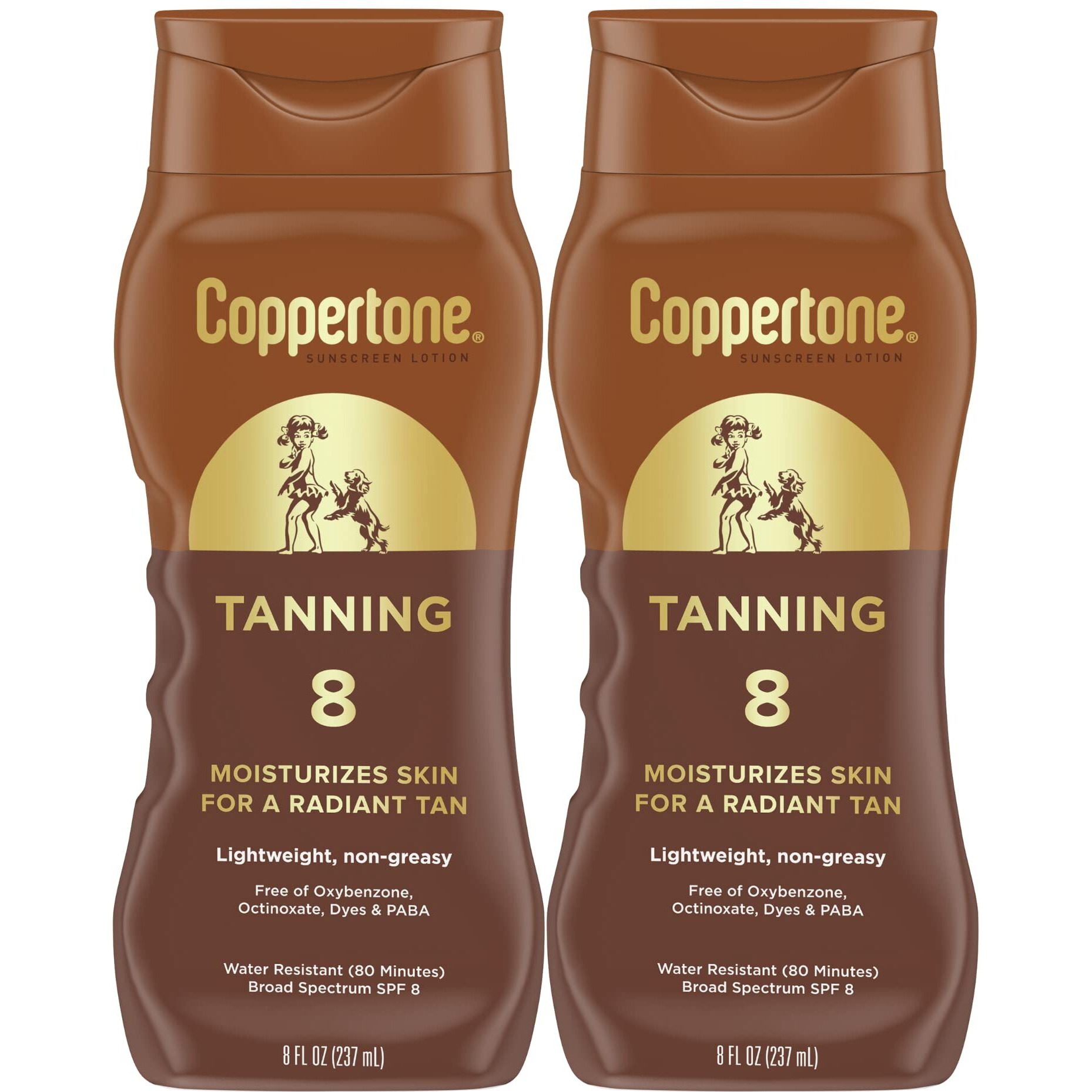 Coppertone Tanning Sunscreen Lotion  Water Resistant Body Sunscreen Spf 8  Broad Spectrum Spf 8 Sunscreen Pack  8 Fl Oz Bottle  Pack Of 2