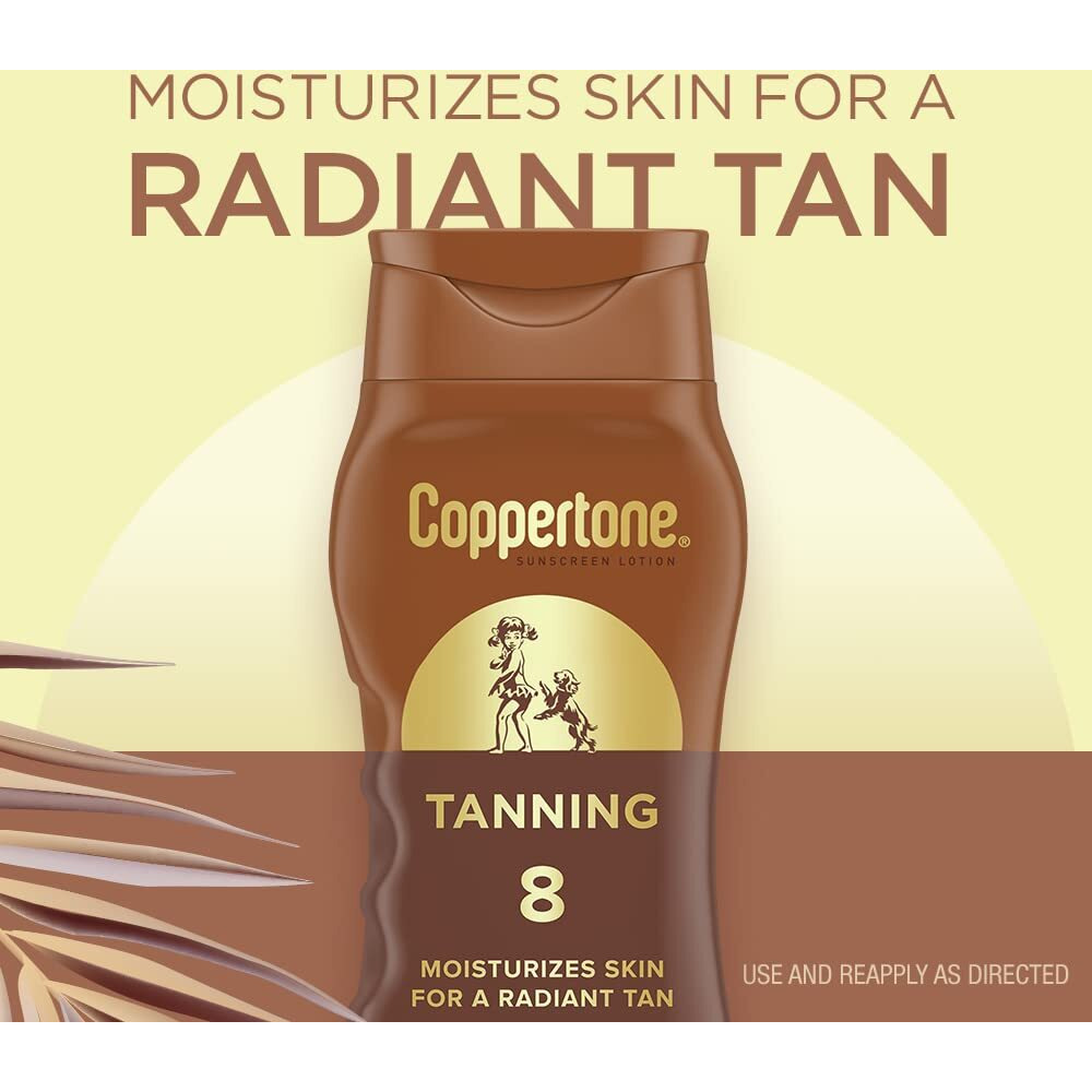 Coppertone Tanning Sunscreen Lotion  Water Resistant Body Sunscreen Spf 8  Broad Spectrum Spf 8 Sunscreen Pack  8 Fl Oz Bottle  Pack Of 2