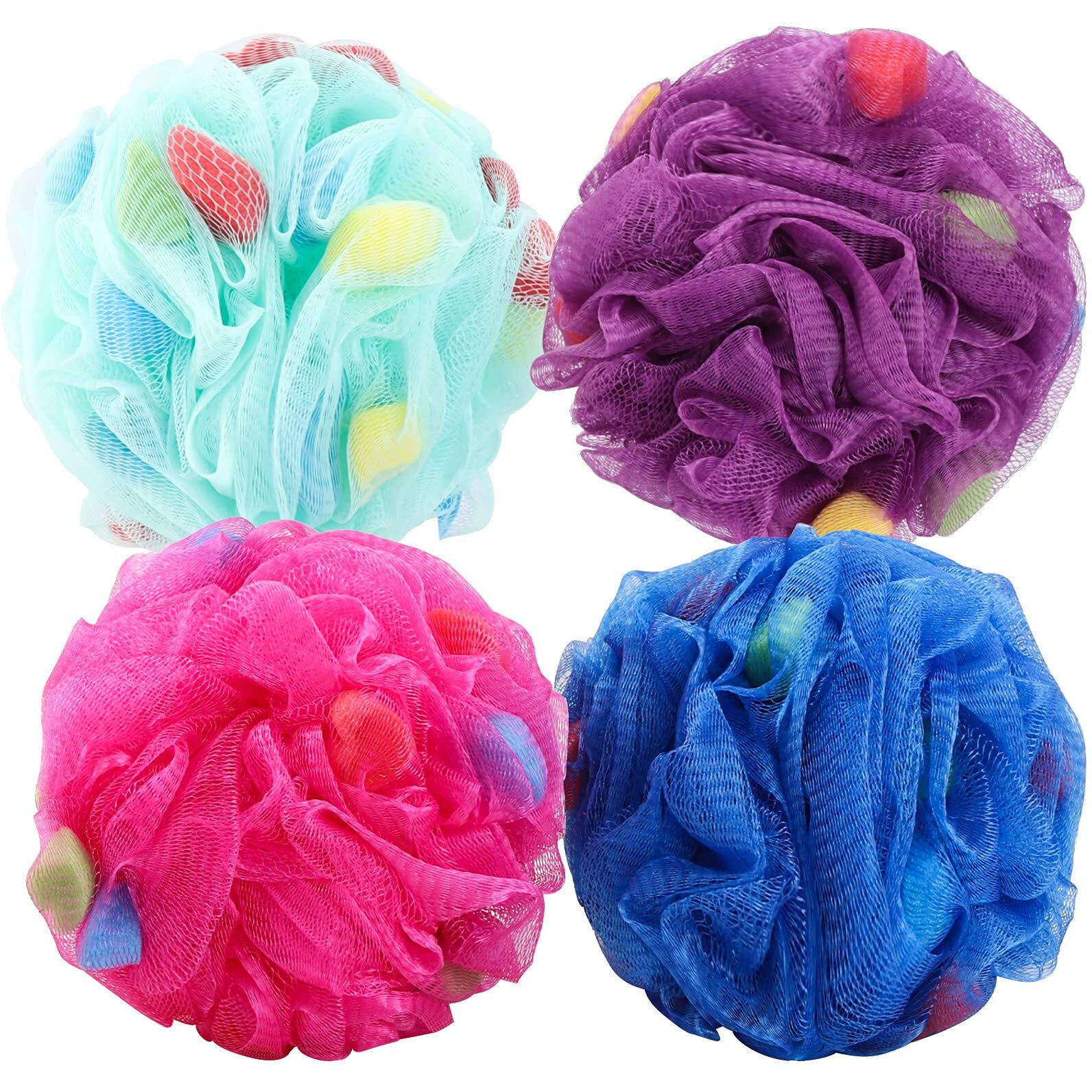 Btyms Premium Mesh Poufs (65G/Pcs) Bath Sponges Shower Loofahs Exfoliating Shower Puff - Great For Body Wash Pack Of 4
