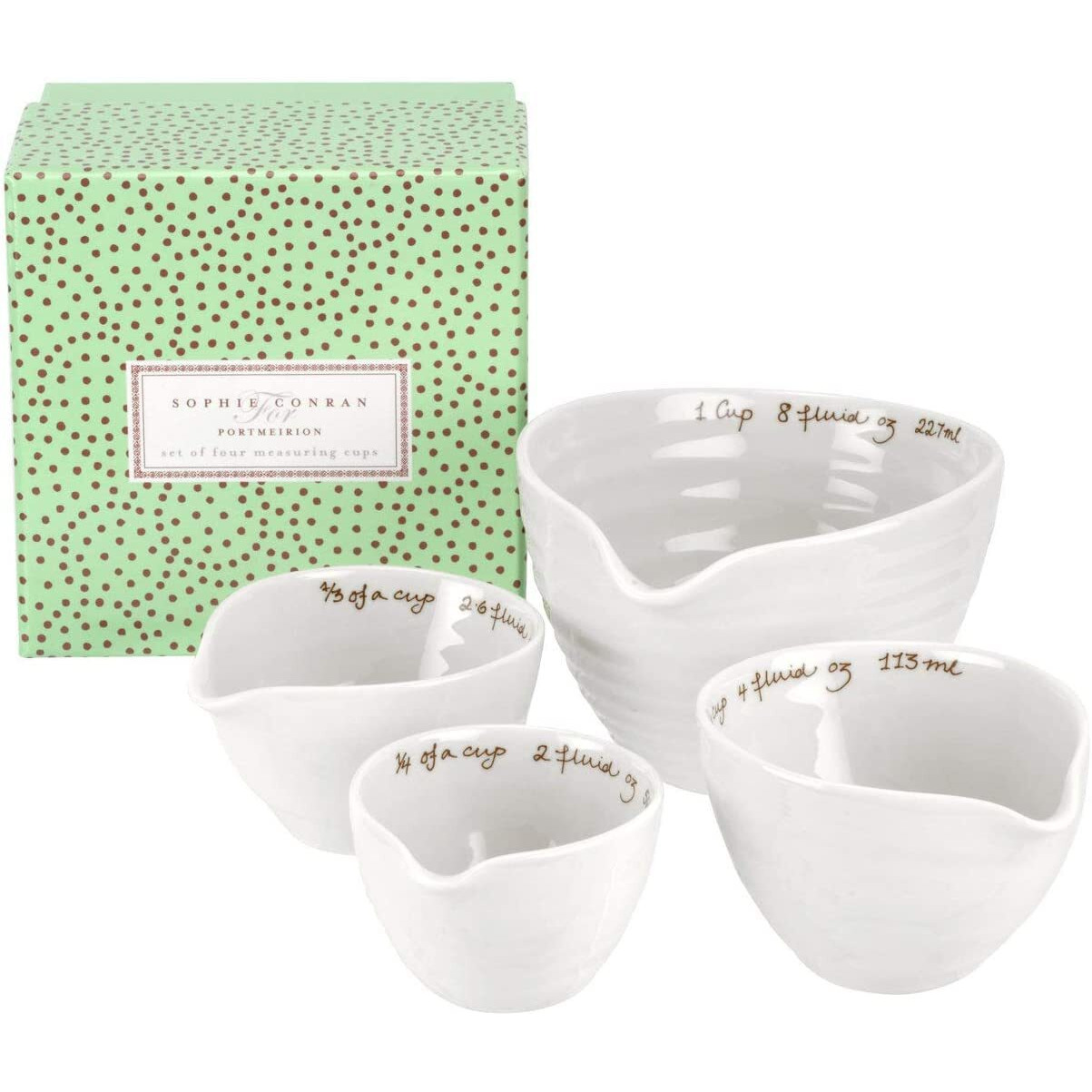Portmeirion Sophie Conran White Measuring Cups | Set Of 4 Measuring Cups For Kitchen And Baking In Assorted Sizes | Made From Fine Porcelain | Dishwasher Safe