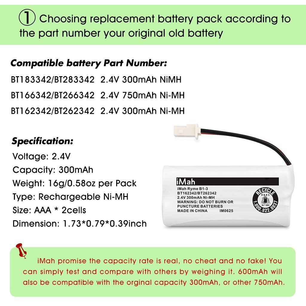 Imah Ryme B1-3 Bt162342 Bt262342 Cordless Phone Batteries Compatible With Vtech Cs6409 Cs6419 Cs6429 Cs80100 At&T Cl81101 El5210 El52400 Handset Telephone (Pack Of 3)