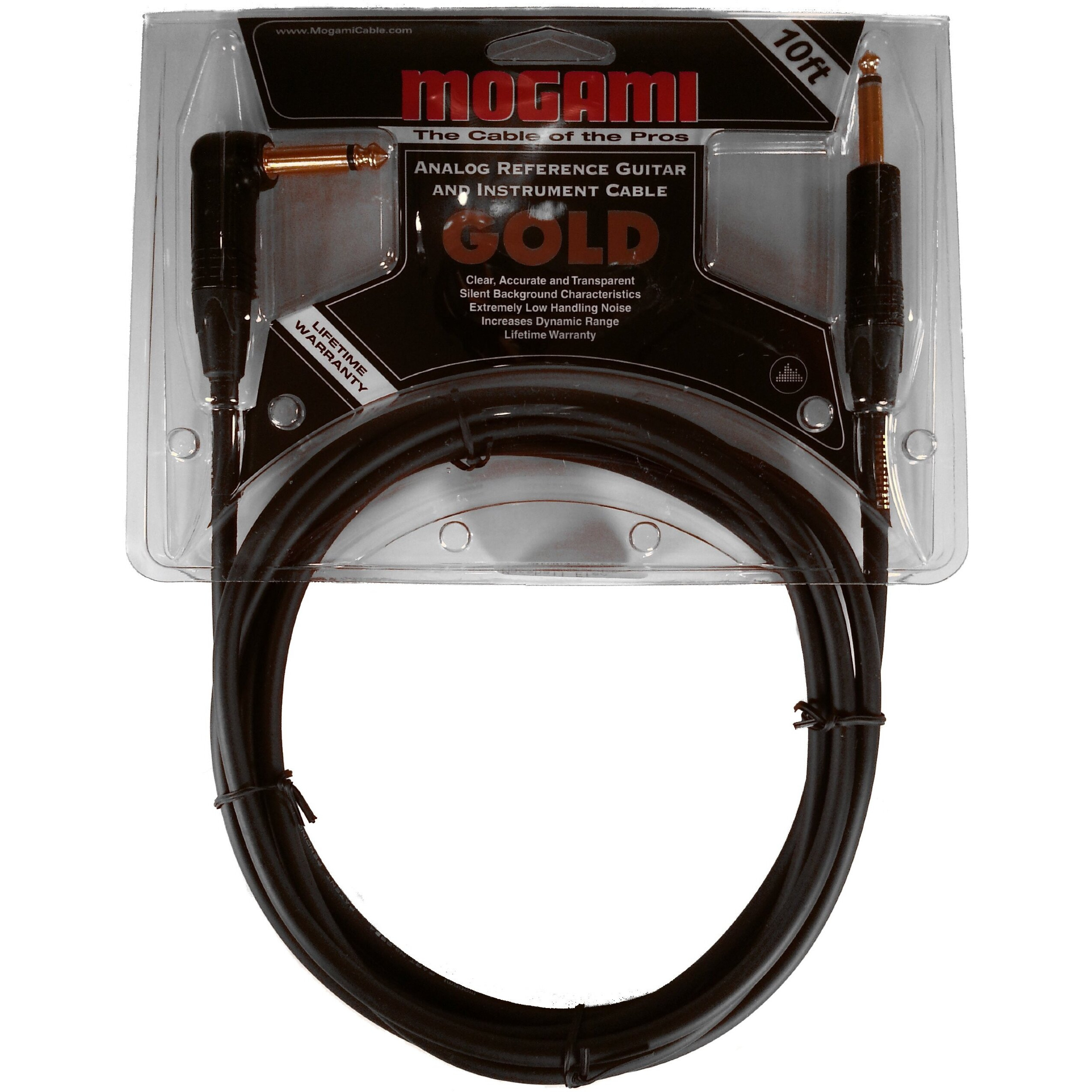 Mogami Gold Instrument-10R Guitar Instrument Cable  1/4"" Ts Male Plugs  Gold Contacts  Right Angle And Straight Connectors  10 Foot