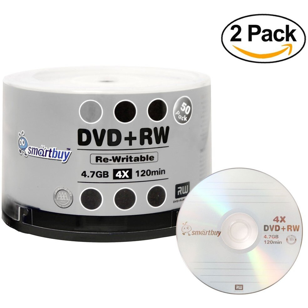 100 Pack Smartbuy Blank Dvd+Rw 4X 4.7Gb 120Min Branded Logo Rewritable Dvd Media Disc