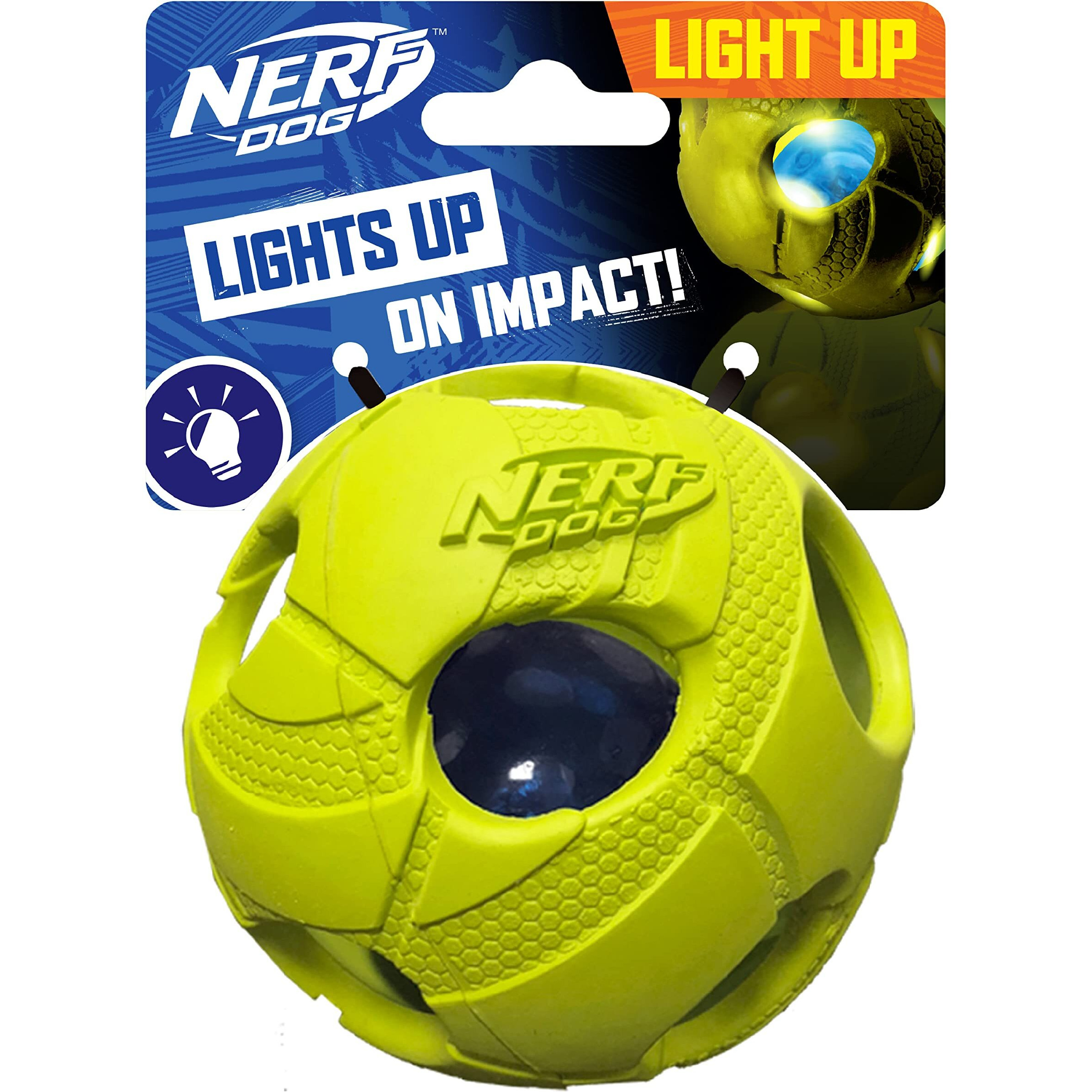 Nerf Dog Bash Ball Dog Toy With Interactive Led  Lightweight  Durable And Water Resistant  3.5 Inches  For Medium/Large Breeds  Single Unit  Green
