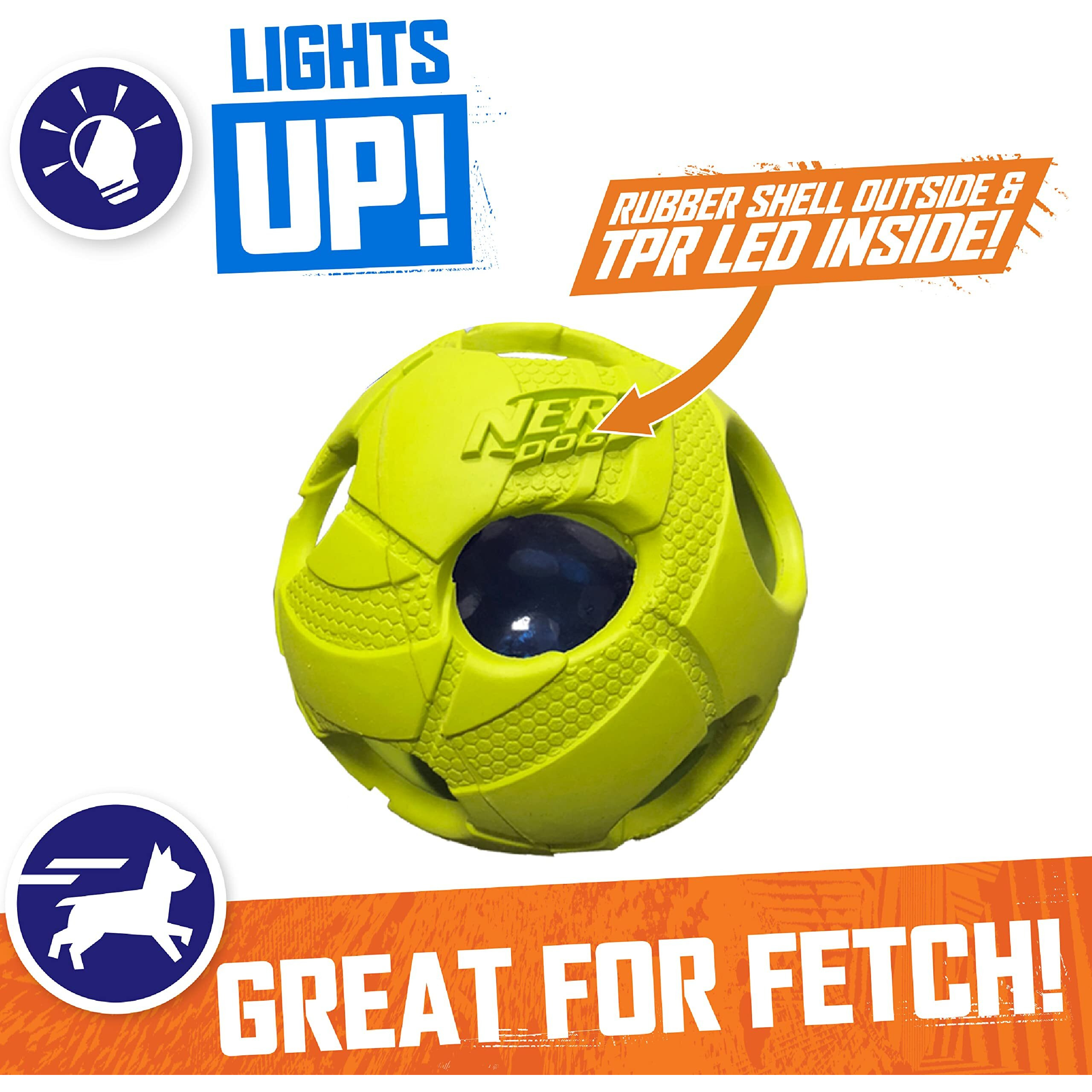 Nerf Dog Bash Ball Dog Toy With Interactive Led  Lightweight  Durable And Water Resistant  3.5 Inches  For Medium/Large Breeds  Single Unit  Green