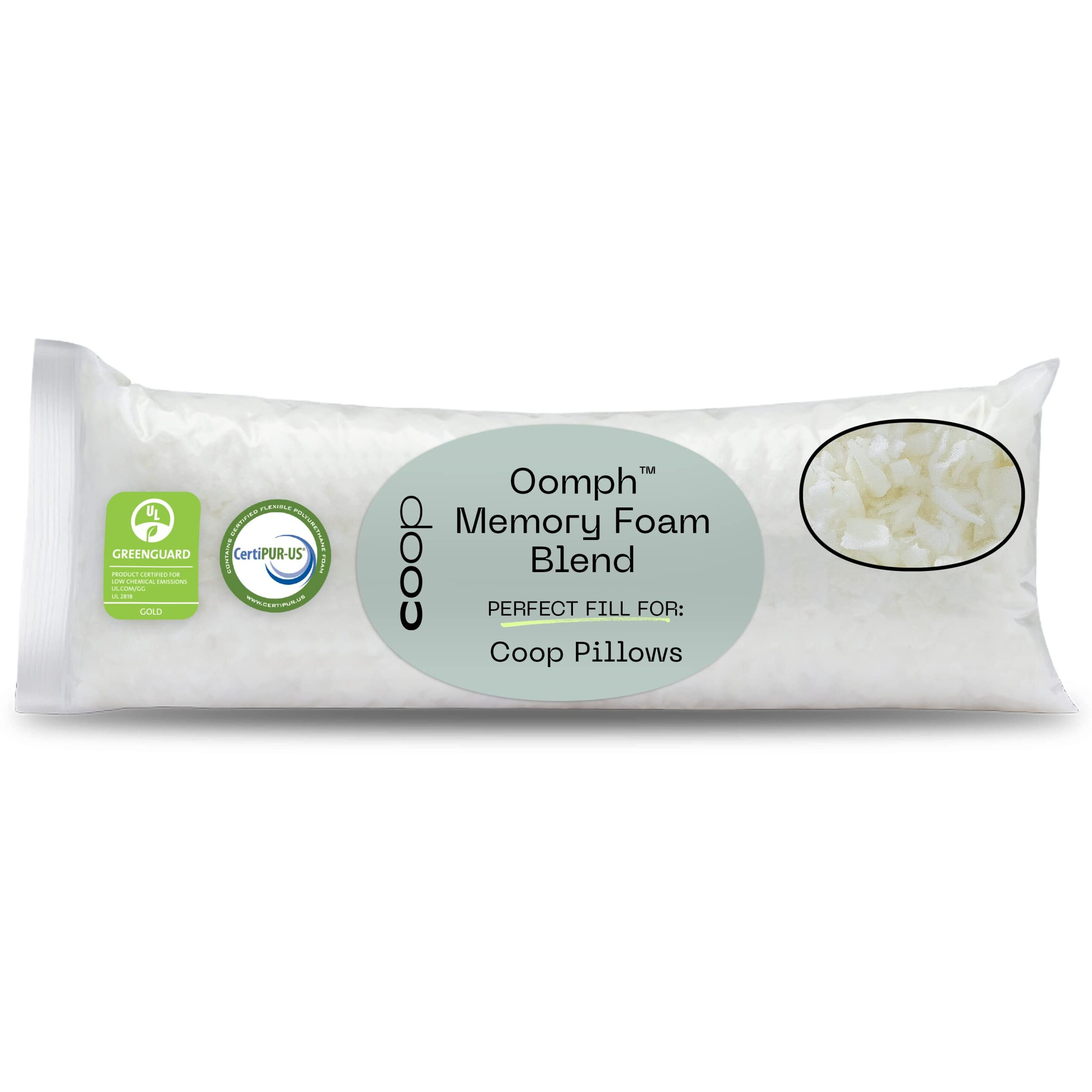 Coop Home Goods Extra Oomph Fill  Cross-Cut Memory Foam  Medium Density Pillow Fill  1/2 Pound Bag  Refill To Customize Your Premium Adjustable Pillow  Greenguard Gold And Certipur-Us Certified