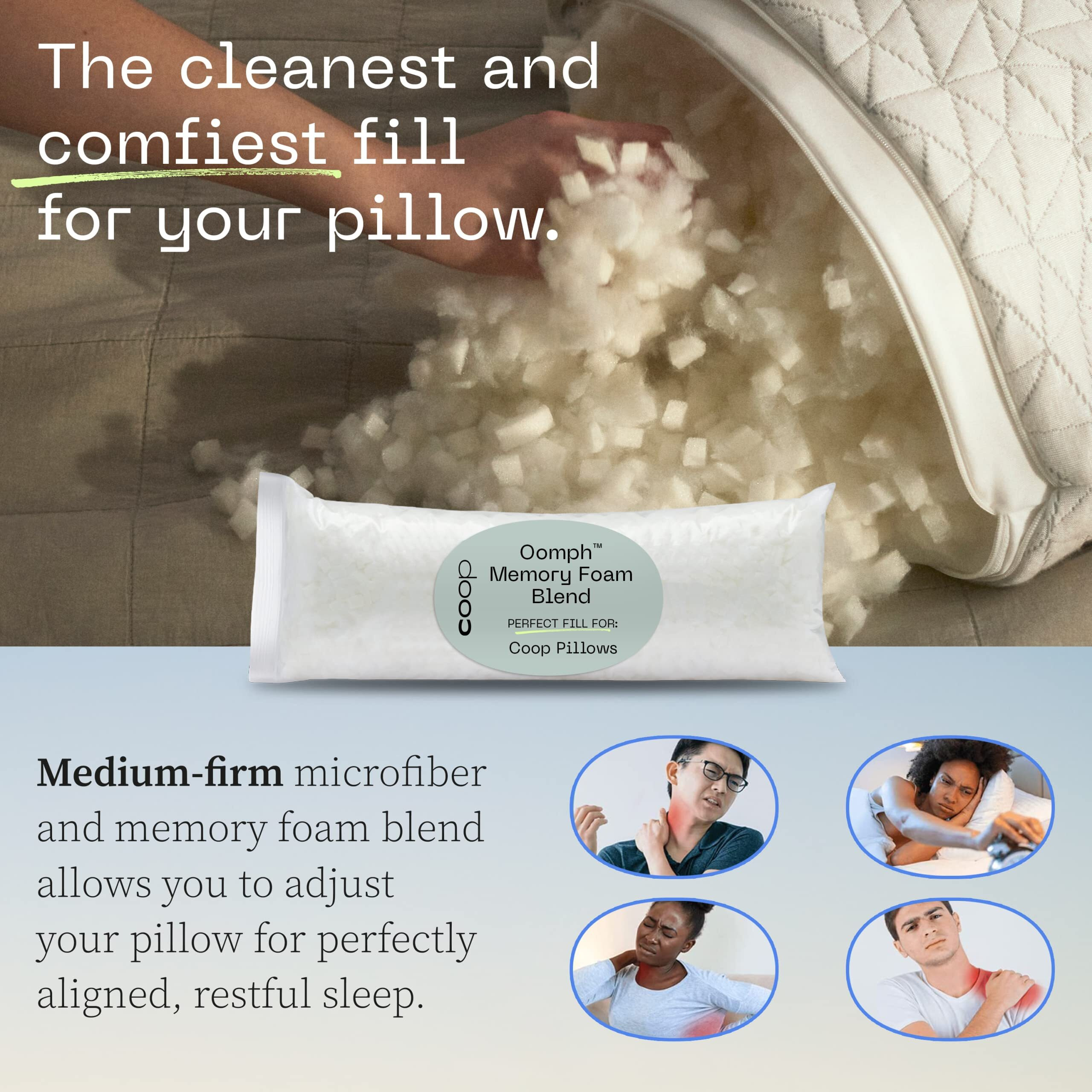 Coop Home Goods Extra Oomph Fill  Cross-Cut Memory Foam  Medium Density Pillow Fill  1/2 Pound Bag  Refill To Customize Your Premium Adjustable Pillow  Greenguard Gold And Certipur-Us Certified
