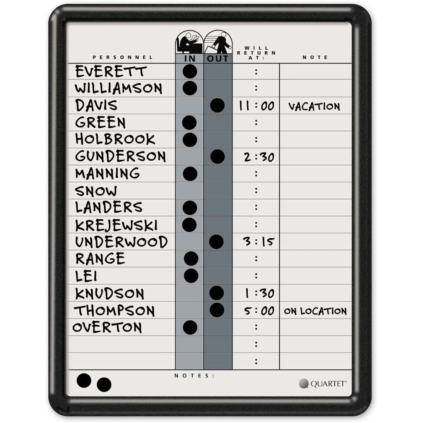 Quartet In/Out Board  11"" X 14""  Duramax Porcelain  In And Out Board  18 Names  Classic Gray  Black Frame (750)  White