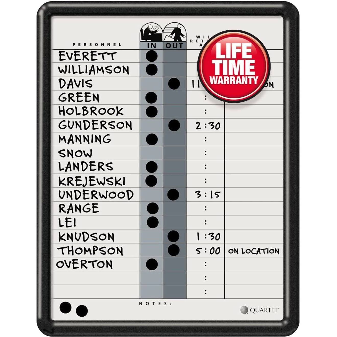 Quartet In/Out Board  11"" X 14""  Duramax Porcelain  In And Out Board  18 Names  Classic Gray  Black Frame (750)  White