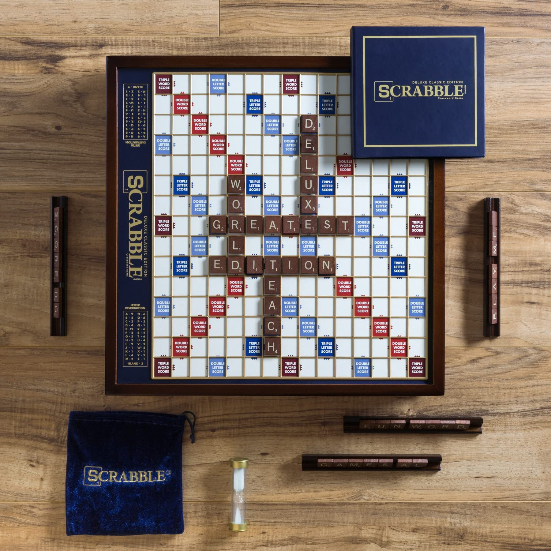 Ws Game Company Scrabble Deluxe Edition With Rotating Wooden Game Board  2 To 4 Players