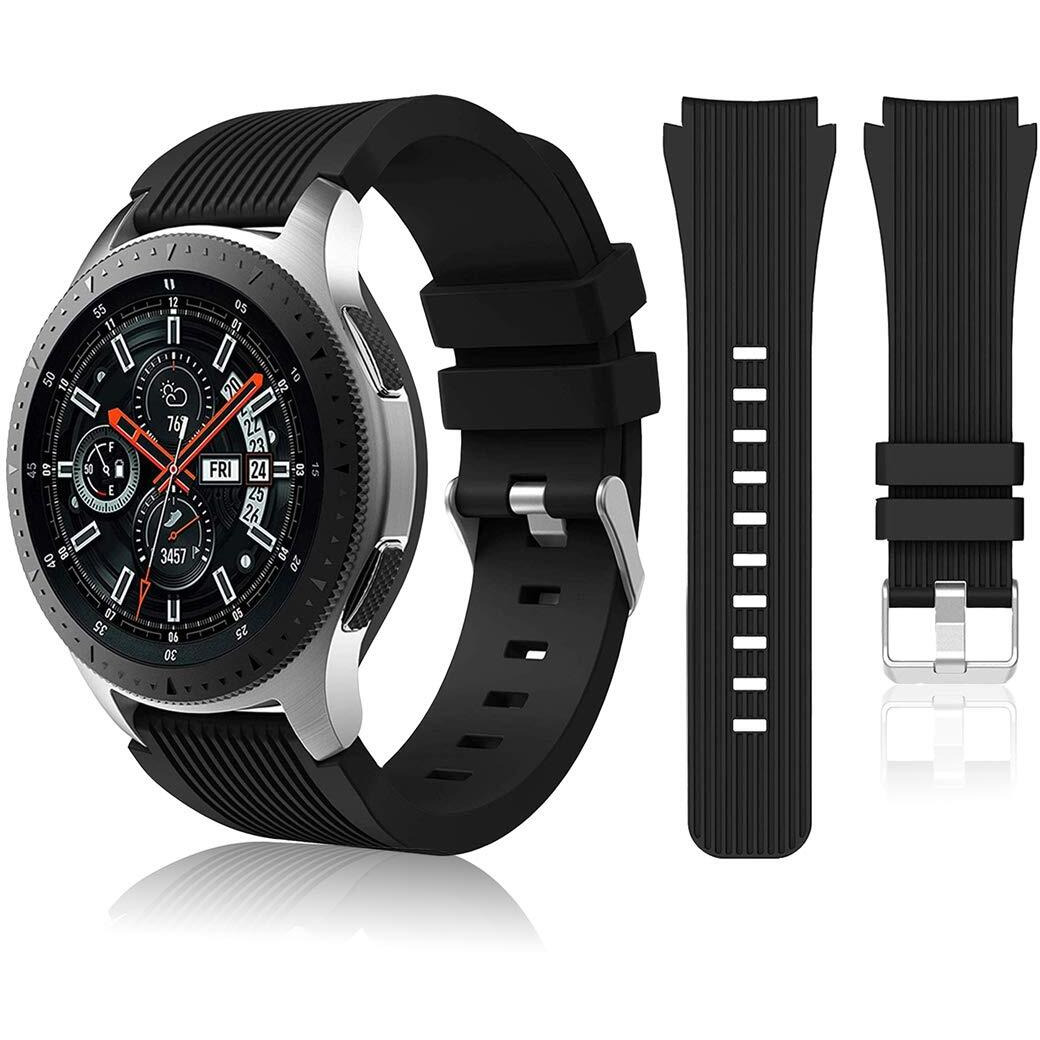 Hswai Compatible With Samsung Galaxy Watch 46Mm Bands/Gear S3 Frontier  Classic Watch Bands/Galaxy Watch 3 Bands 45Mm  22Mm Soft Silicone Bands Bracelet Sports Strap For Men & Women. (Black)
