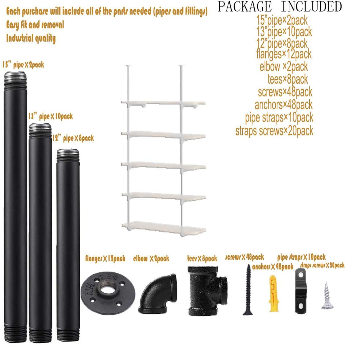 5 Tier Industrial Wall Mount Iron Pipe Shelf Shelving Bracket Vintage Retro Ceiling Hung Shelf Diy Open Bookshelf Storage For Office Room Kitchen (2Pcsx5Tier 70"" Tall 12"&quotDeep Hardware Only)