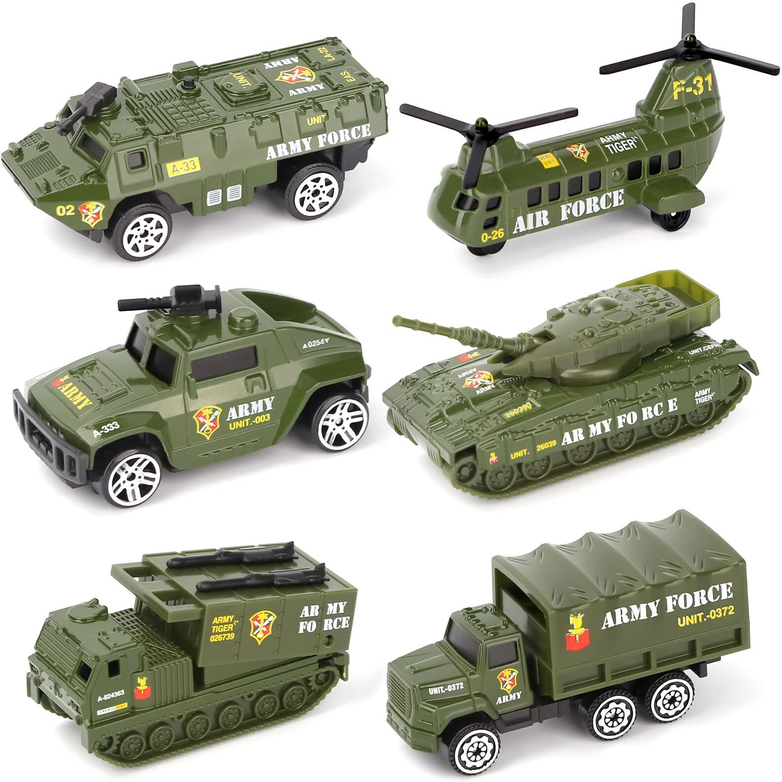 Diecast Military Vehicles Army Toy Mini Pocket Size Play Models Truck Tanks Helicopter For Kids Boys Age 3 4 5 Pack Of 6