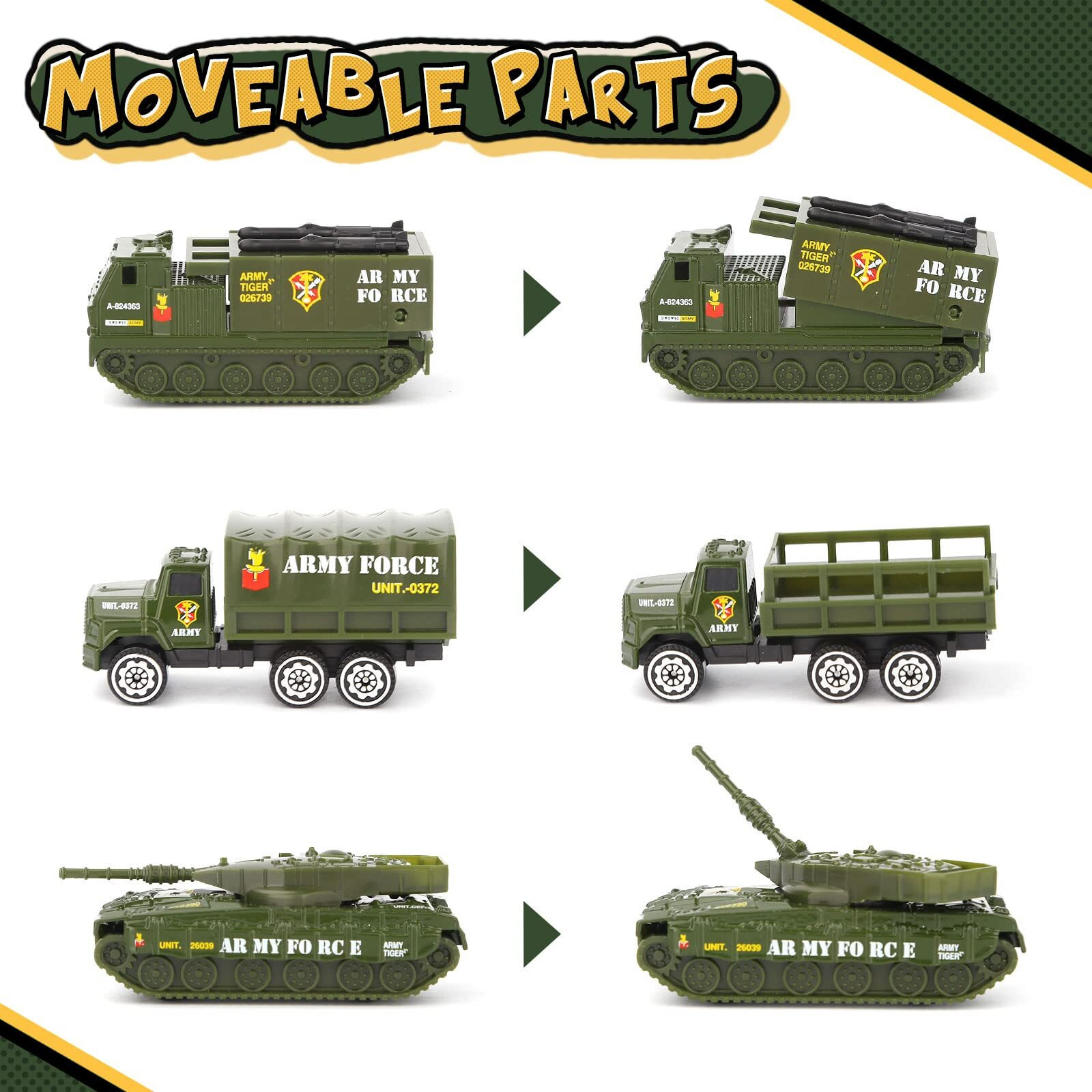 Diecast Military Vehicles Army Toy Mini Pocket Size Play Models Truck Tanks Helicopter For Kids Boys Age 3 4 5 Pack Of 6