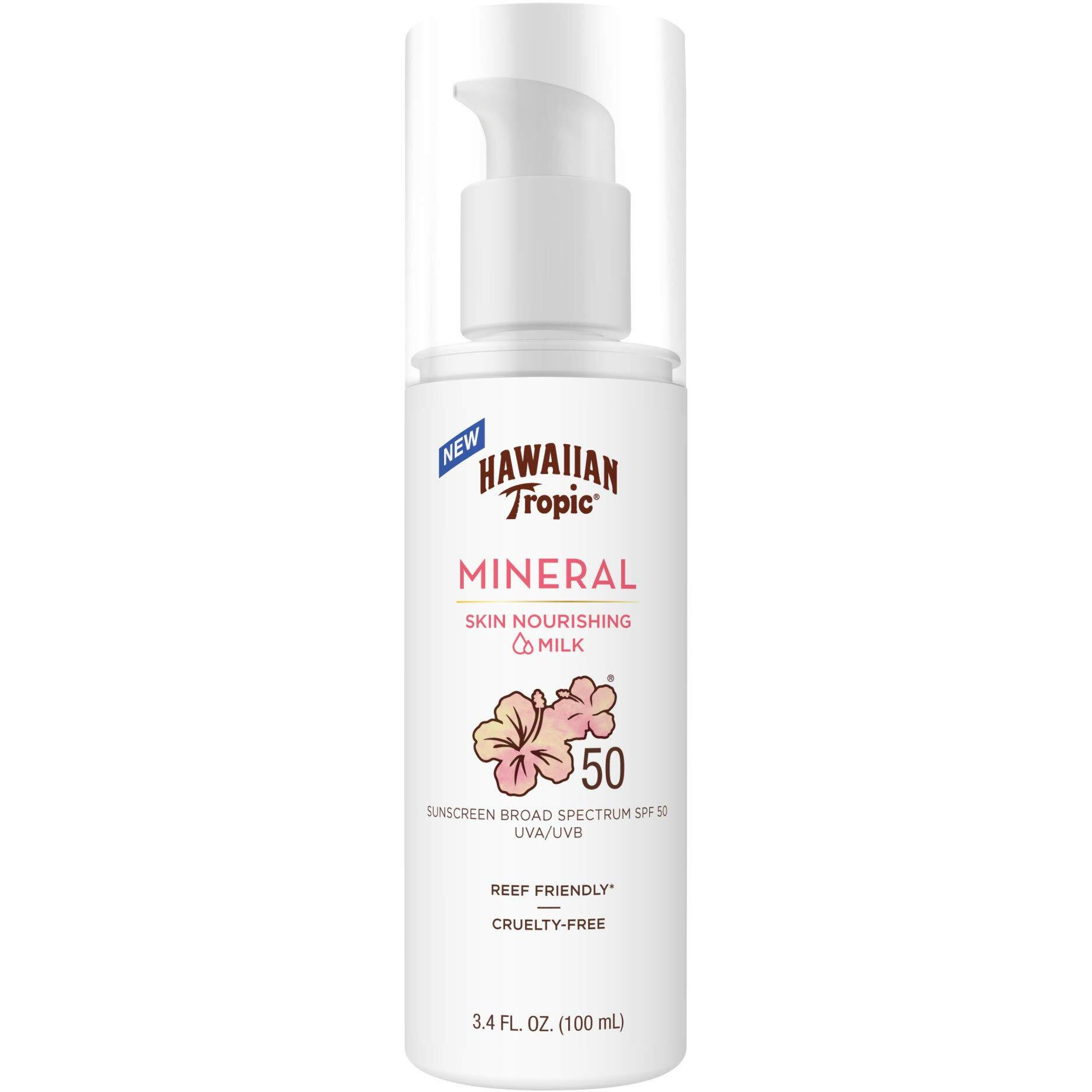 Hawaiian Tropic Mineral Skin Nourishing Milk Sunscreen Spf 50  3.4Oz | Sun Milk  Zinc Oxide Sunscreen  Mineral Sunblock  Oxybenzone Free Sunscreen  Travel Size Sunscreen  3.4Oz
