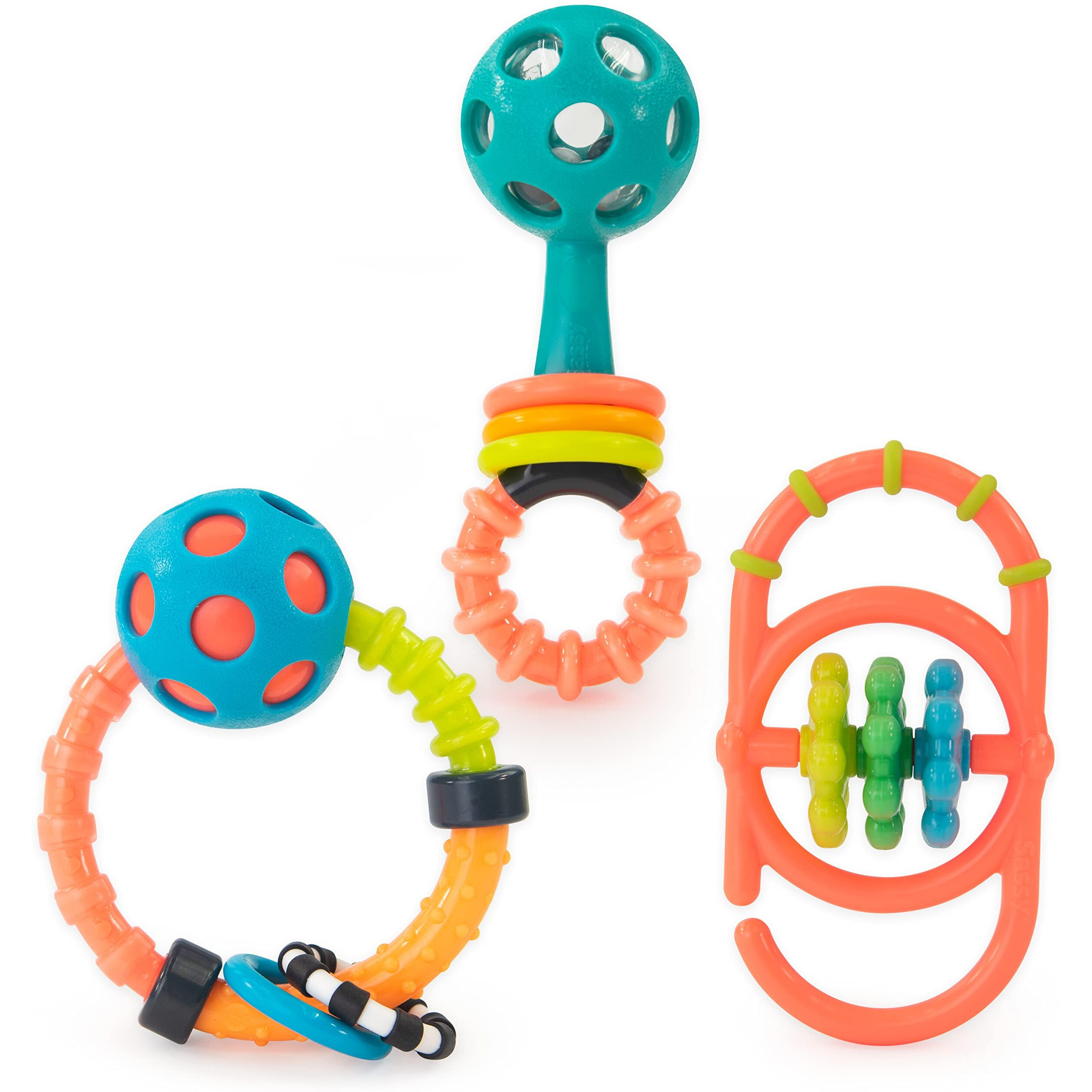 Sassy My First Rattles Newborn Gift Set With 3 Soft And Flexible Rattles  Ages 0+ Months