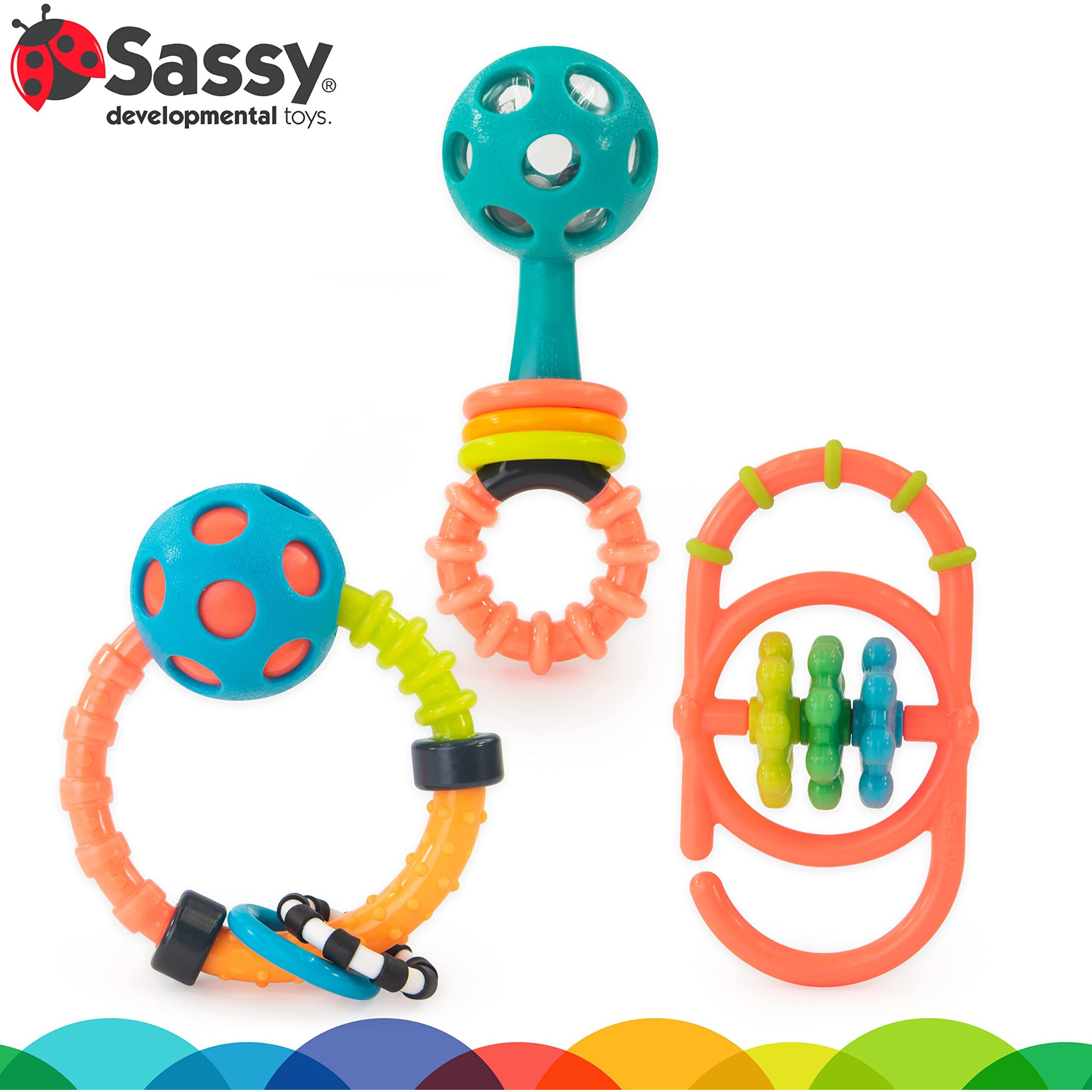 Sassy My First Rattles Newborn Gift Set With 3 Soft And Flexible Rattles  Ages 0+ Months